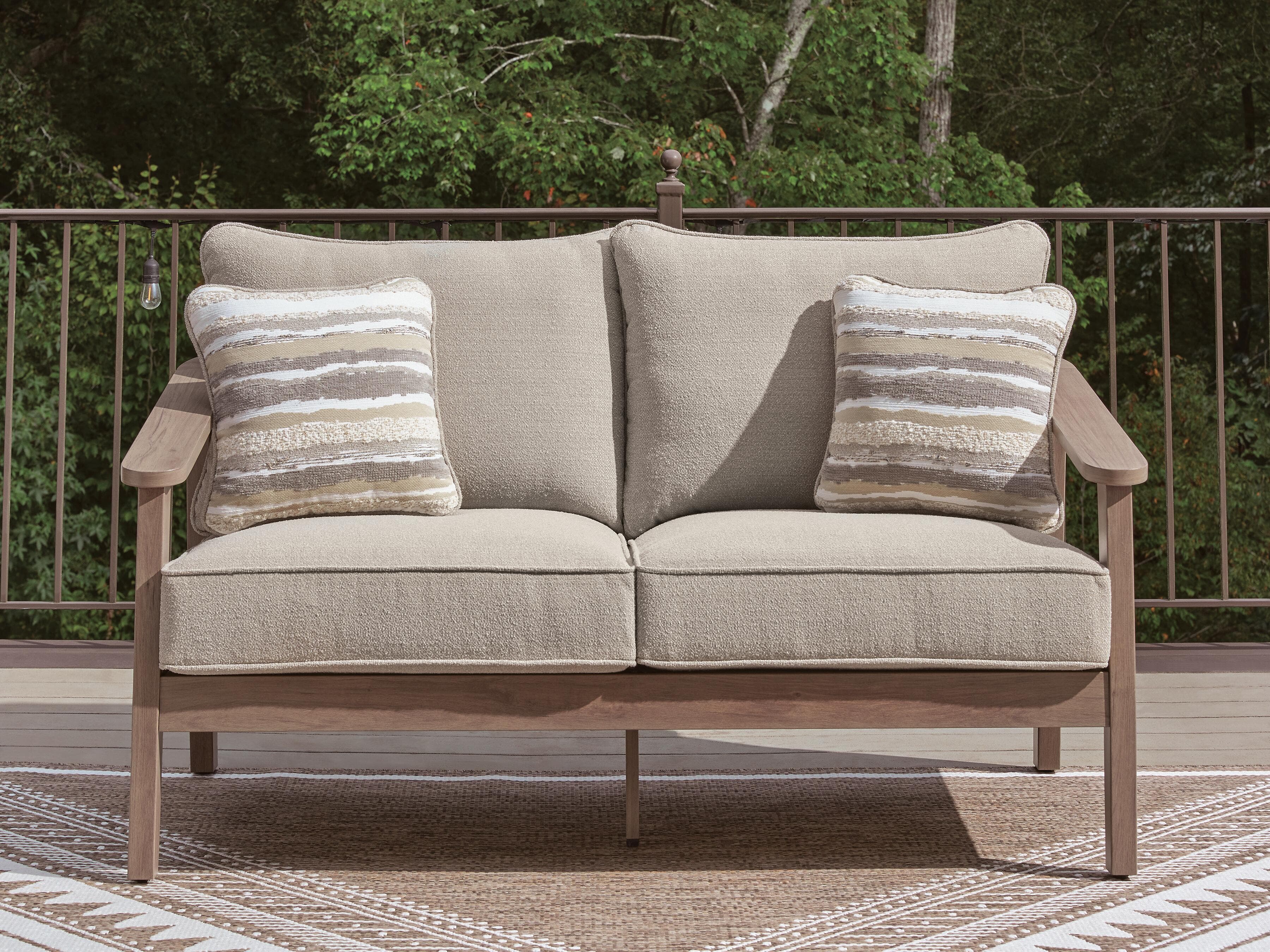 Francis Beach Outdoor Loveseat with Cushion — Natural/Gray — view 2
