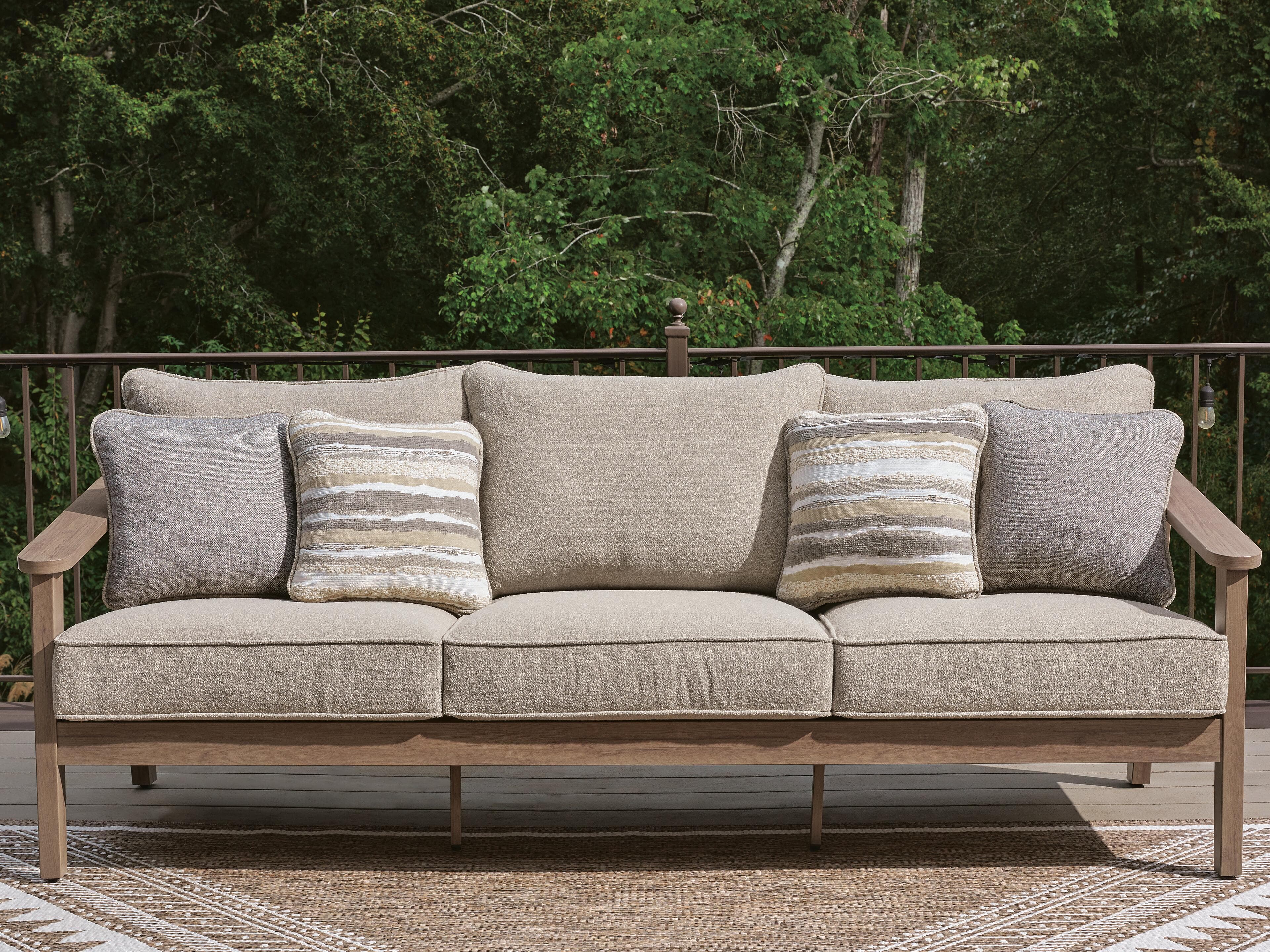 Francis Beach Outdoor Sofa with Cushion — Natural/Gray — view 2