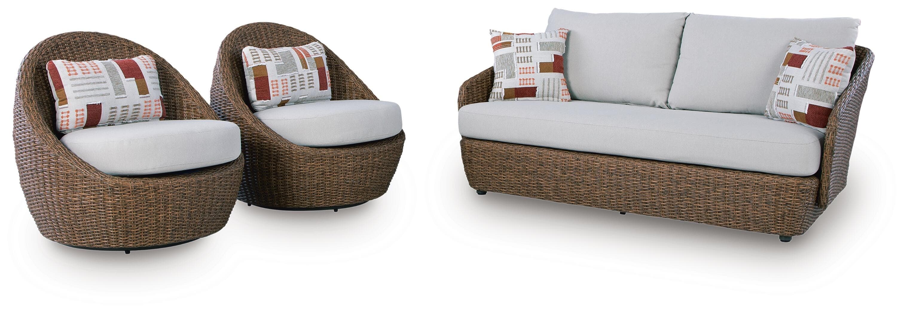 Cardiff Beach Outdoor Loveseat/2 Swivel Chairs (Set of 3) — Beige — view 3