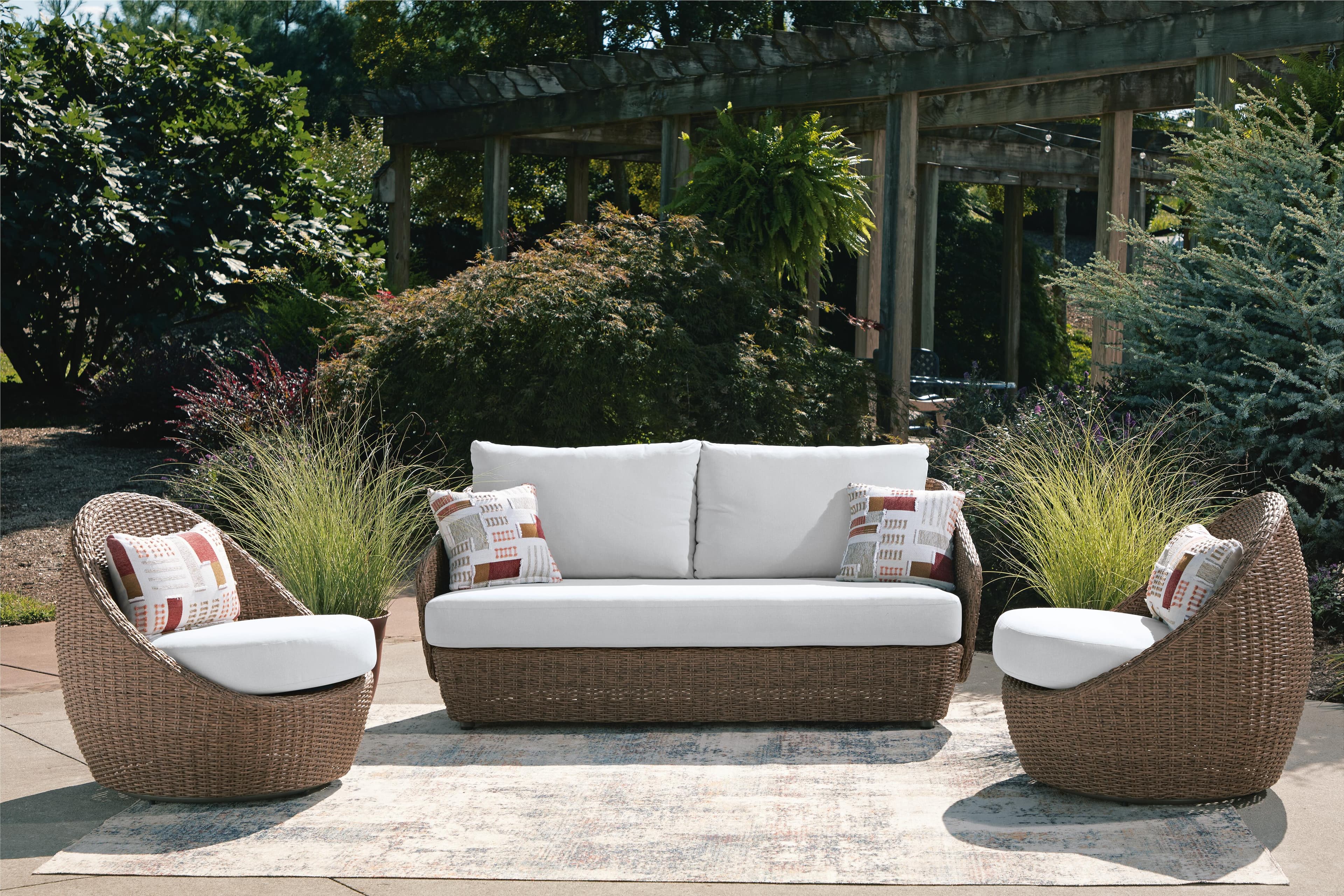 Cardiff Beach Outdoor Loveseat/2 Swivel Chairs (Set of 3) — Beige — view 2