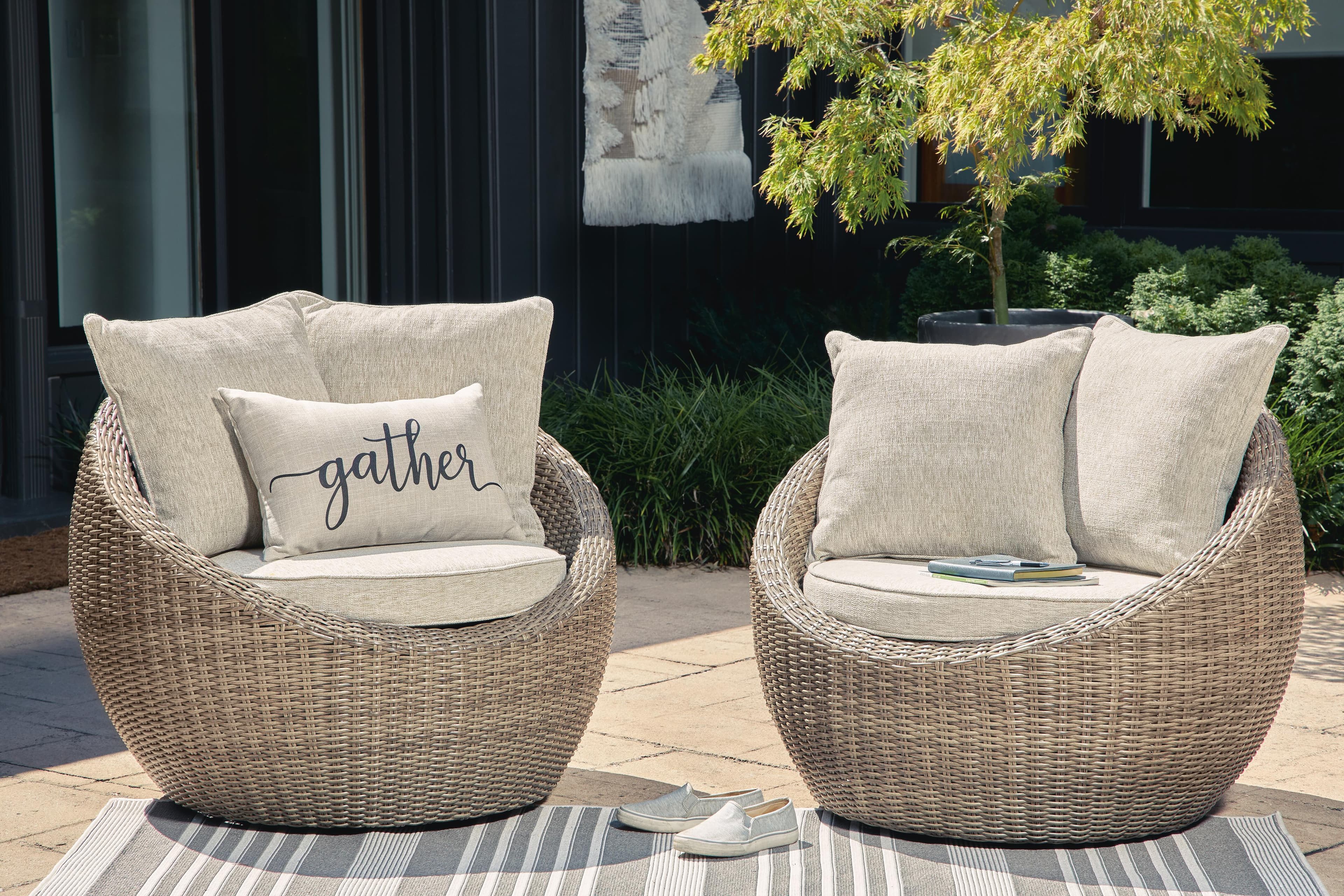 Danson Swivel Lounge with Cushion (Set of 2) — Brown/Beige — view 2