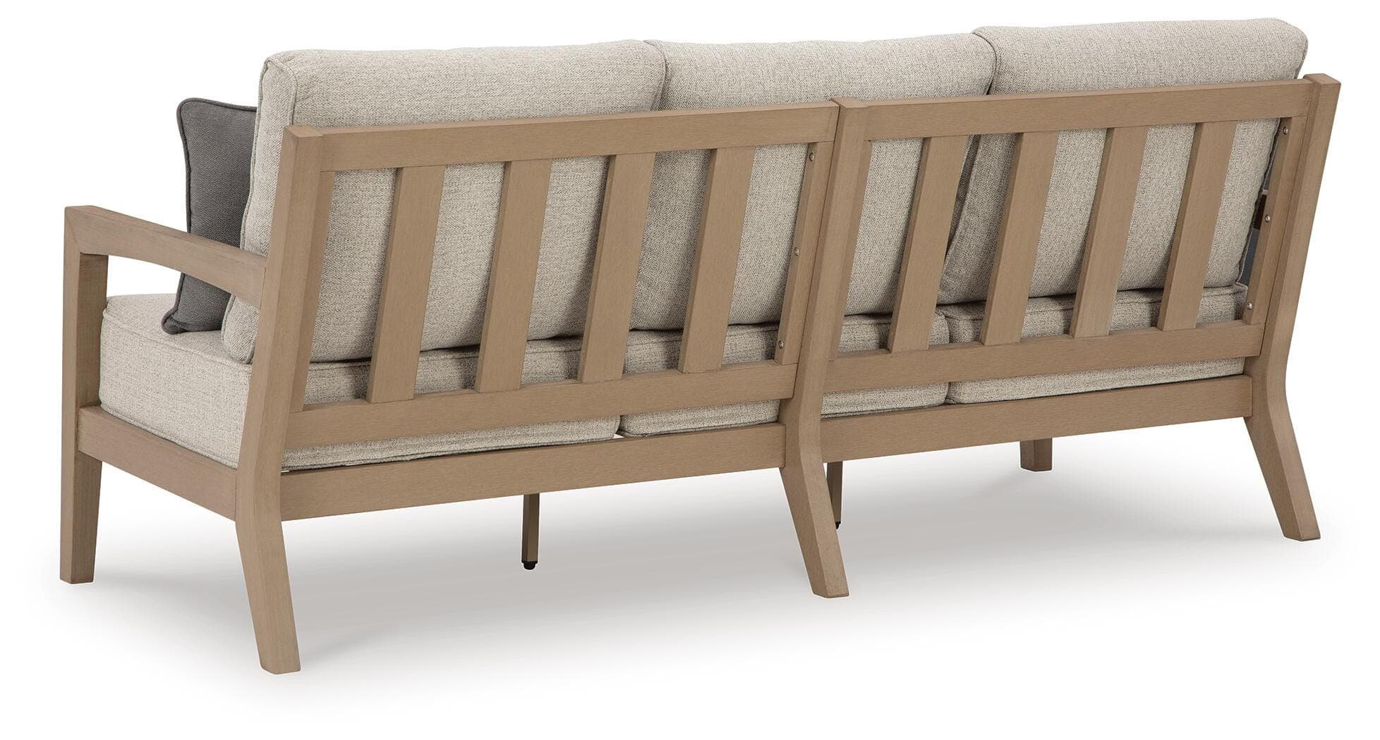 Hallow Creek Outdoor Sofa with Cushion — Brown/Beige — view 5