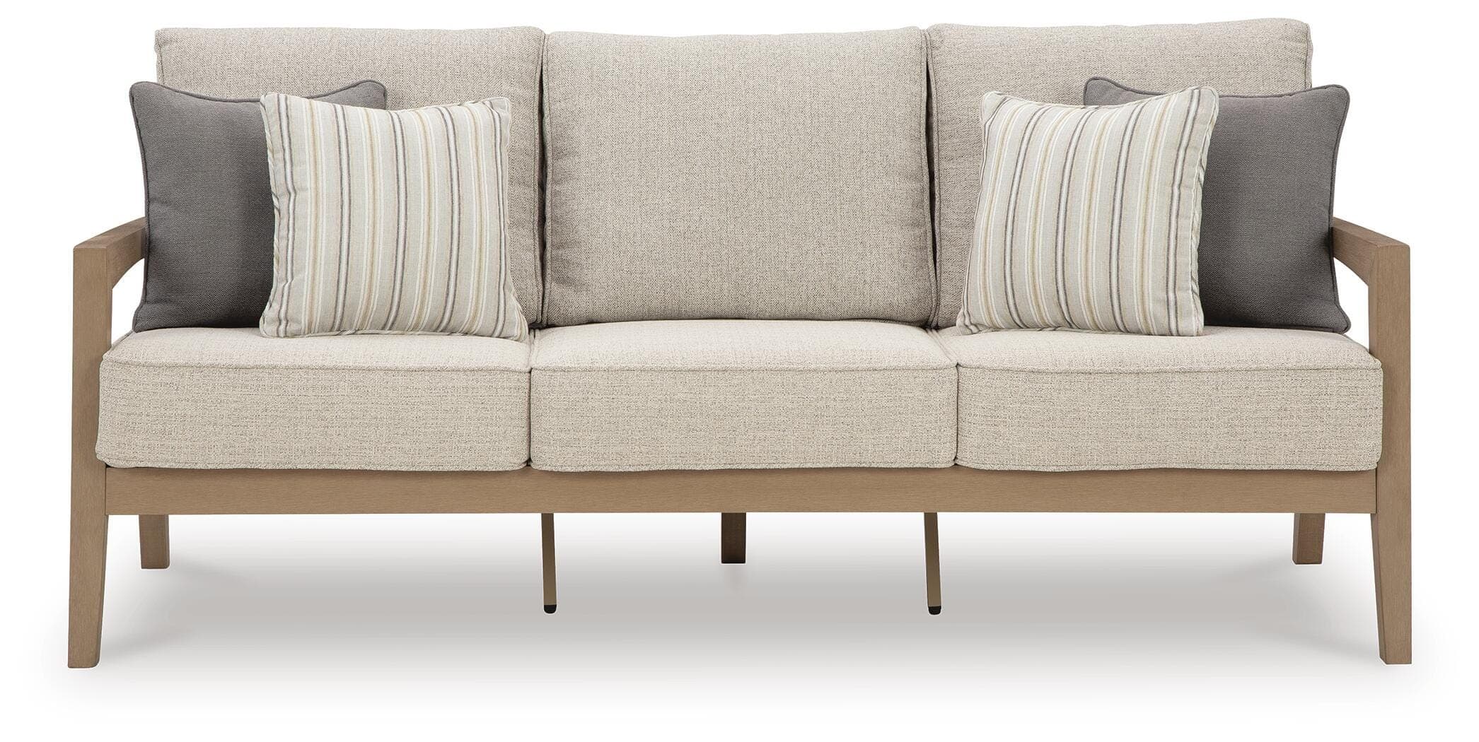 Hallow Creek Outdoor Sofa with Cushion — Brown/Beige — view 3