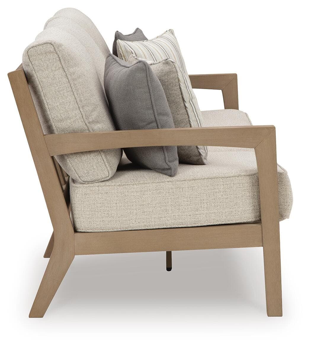 Hallow Creek Outdoor Sofa with Cushion — Brown/Beige — view 4