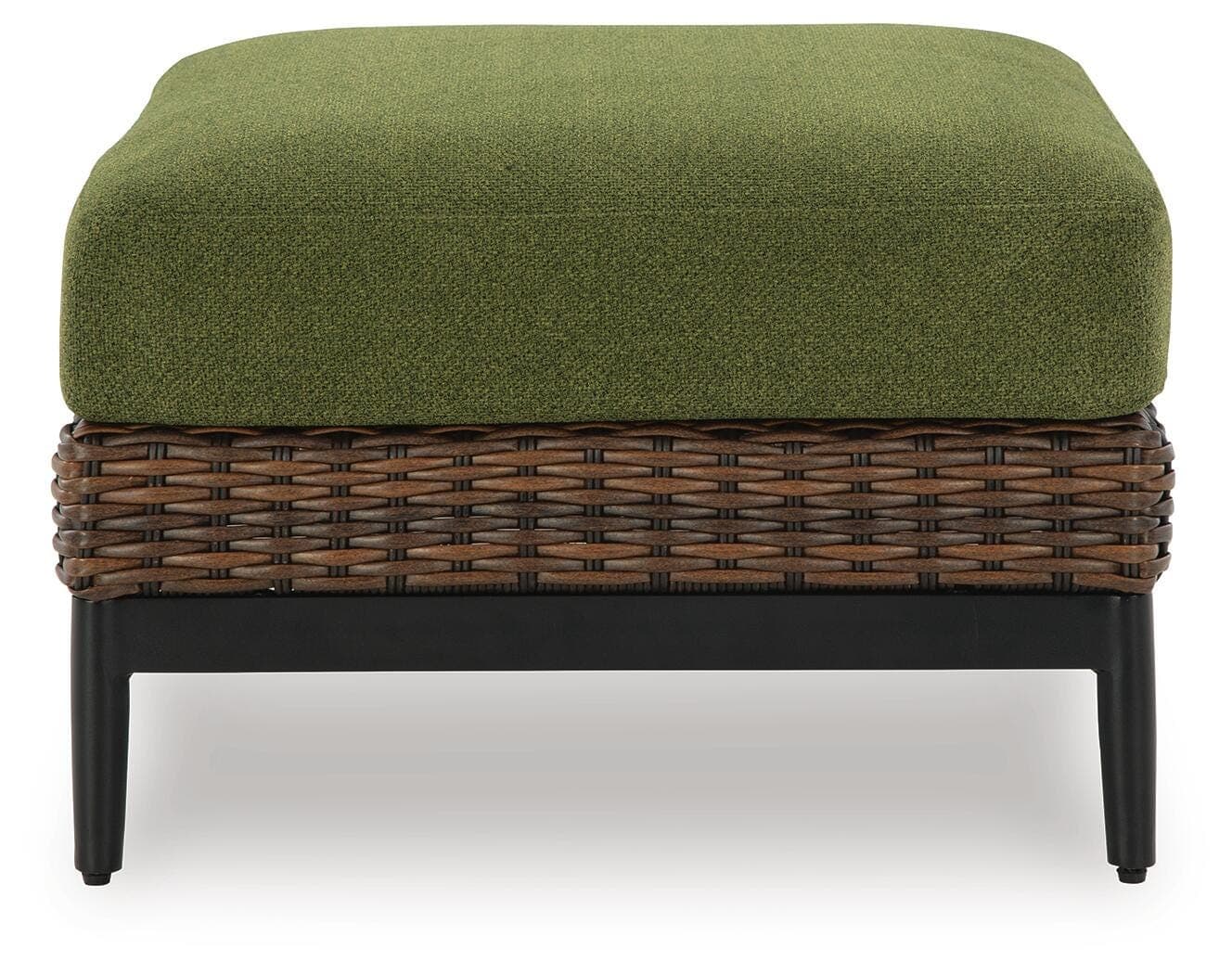 Horizon Hall Outdoor Ottoman with Cushion — Brown/Beige & Green — view 3