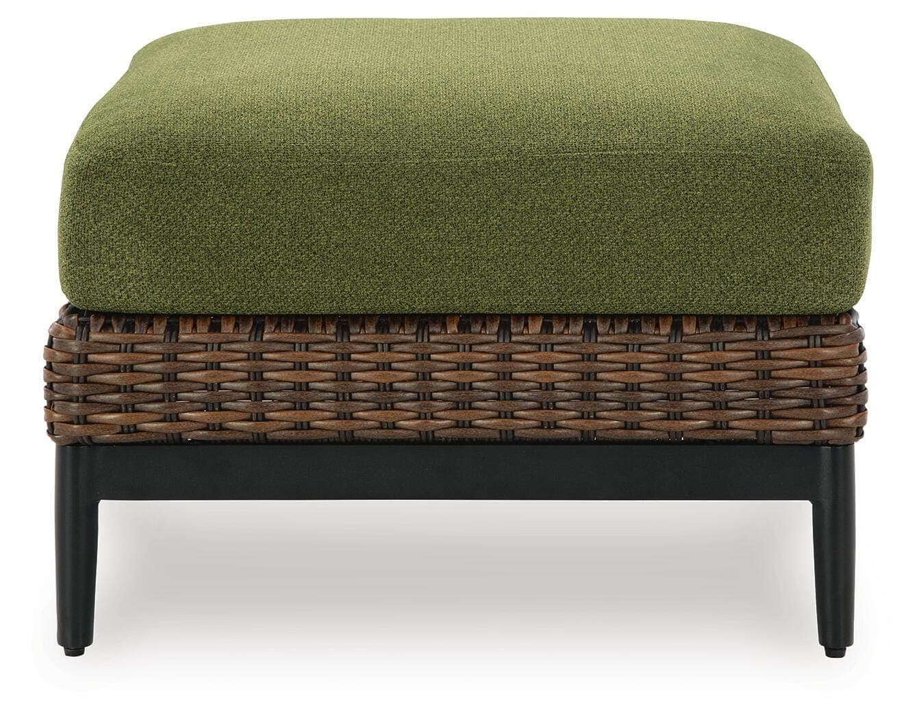 Horizon Hall Outdoor Ottoman with Cushion — Brown/Beige & Green — view 4