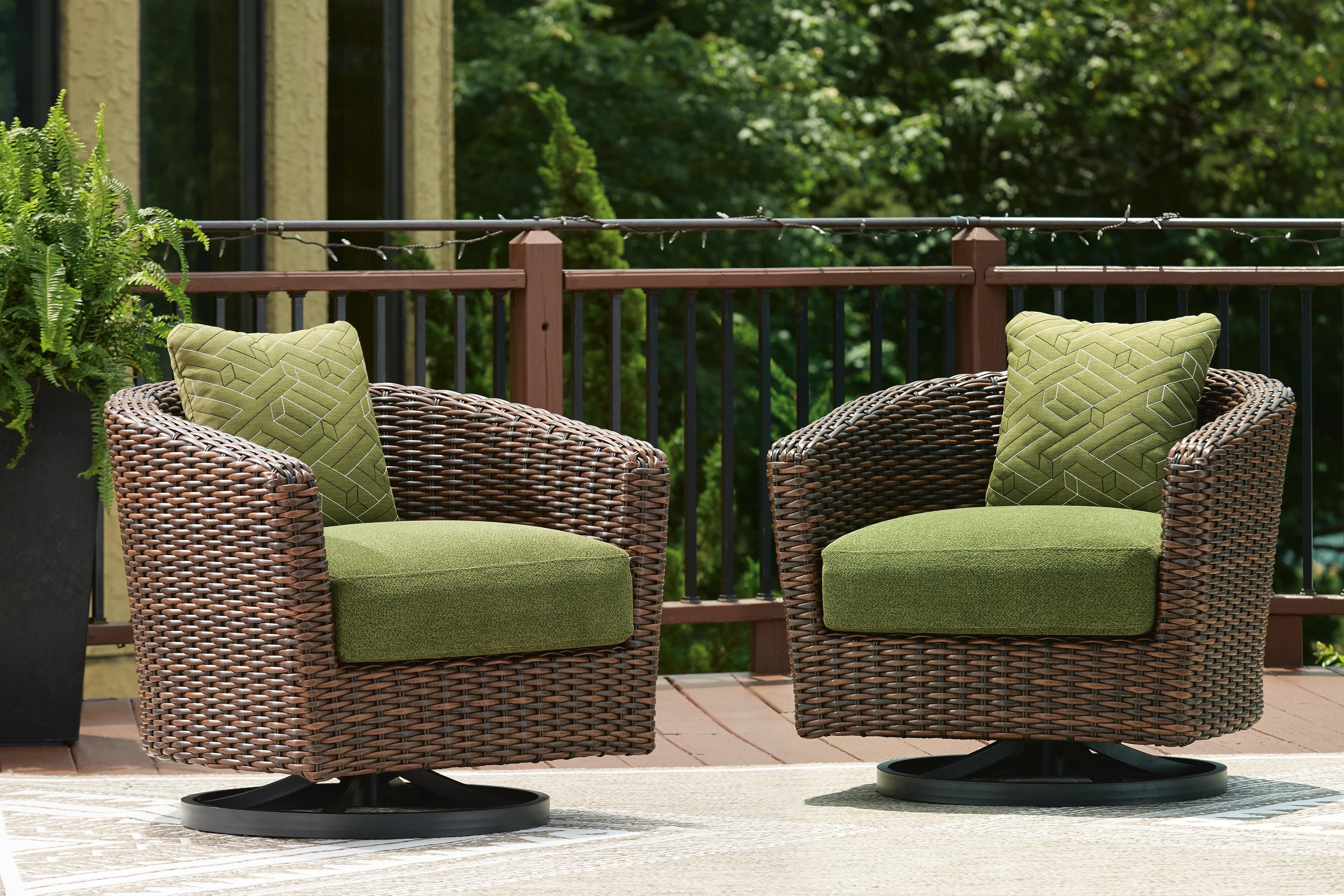 Horizon Hall Outdoor Swivel Lounge Chair with Cushion — Brown/Beige & Green — view 2