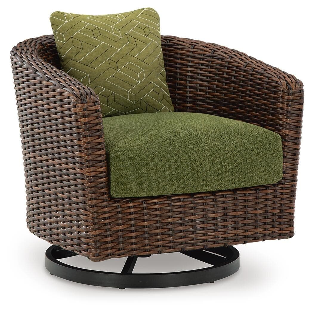 Horizon Hall Outdoor Swivel Lounge Chair with Cushion — Brown/Beige & Green — view 3