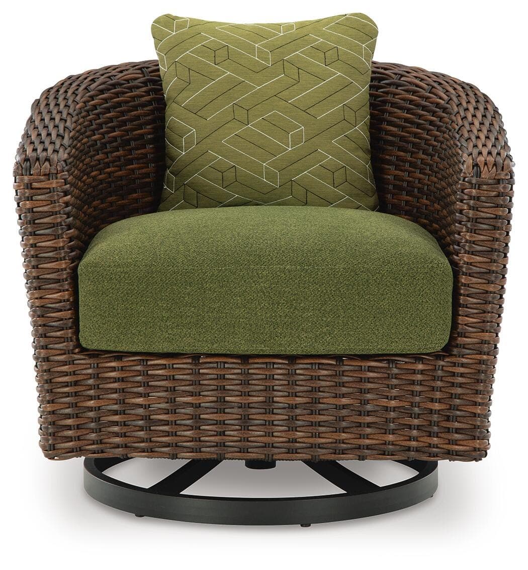 Horizon Hall Outdoor Swivel Lounge Chair with Cushion — Brown/Beige & Green — view 4