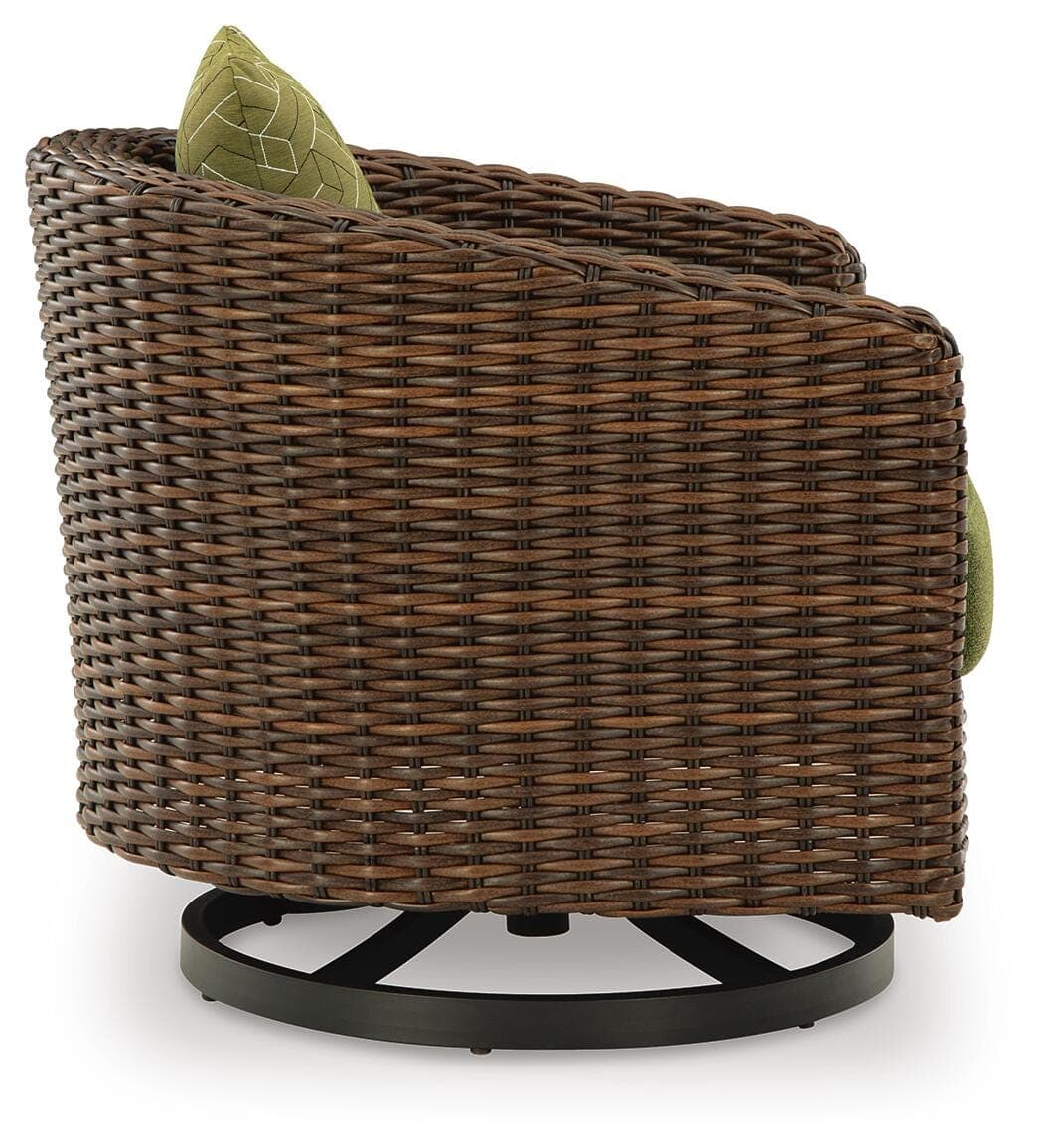 Horizon Hall Outdoor Swivel Lounge Chair with Cushion — Brown/Beige & Green — view 5
