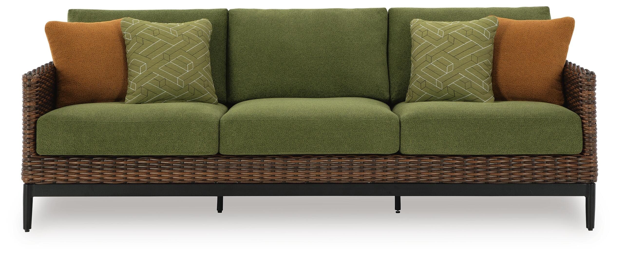 Horizon Hall Outdoor Sofa with Cushion — Brown/Beige & Green — view 3