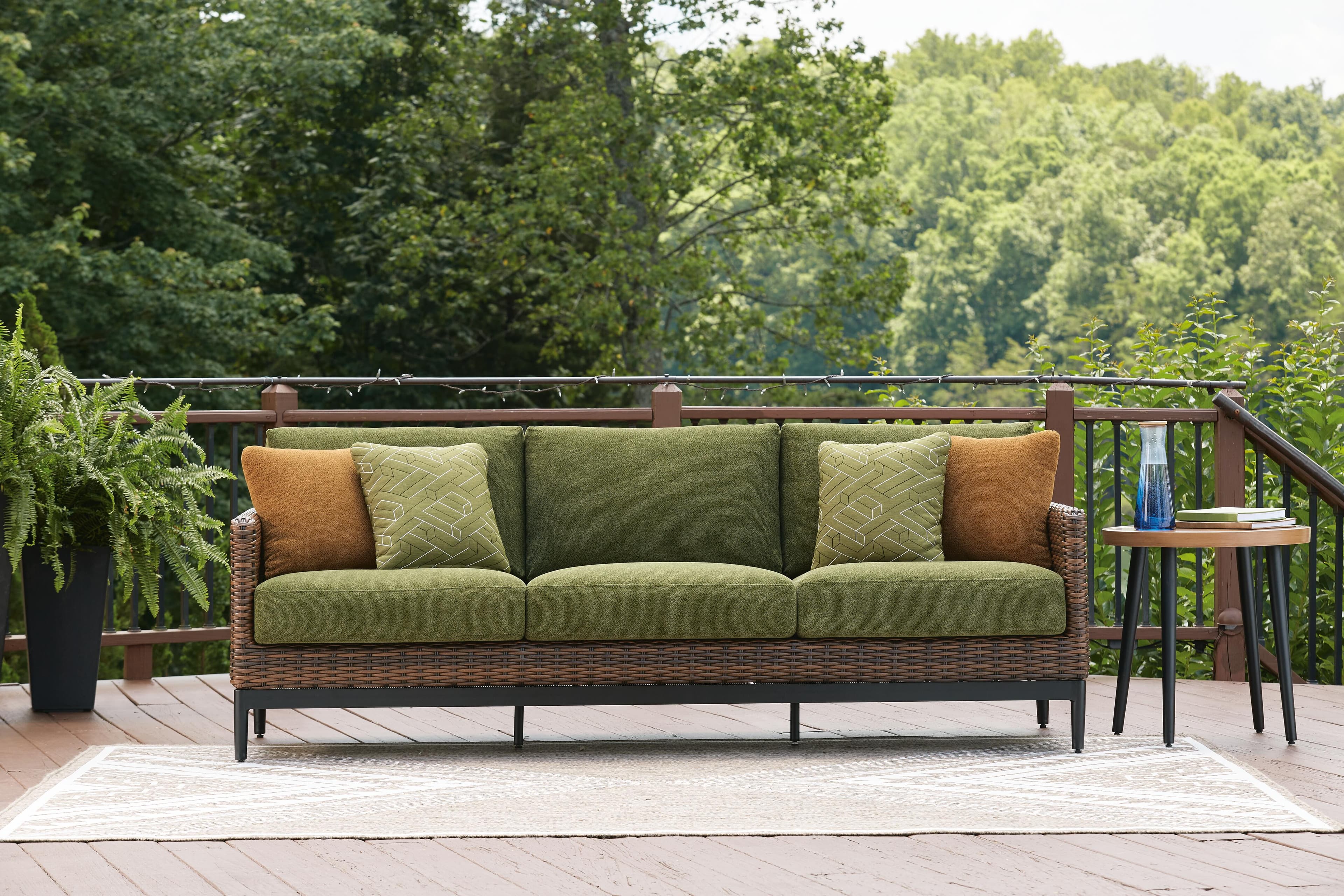Horizon Hall Outdoor Sofa with Cushion — Brown/Beige & Green — view 2
