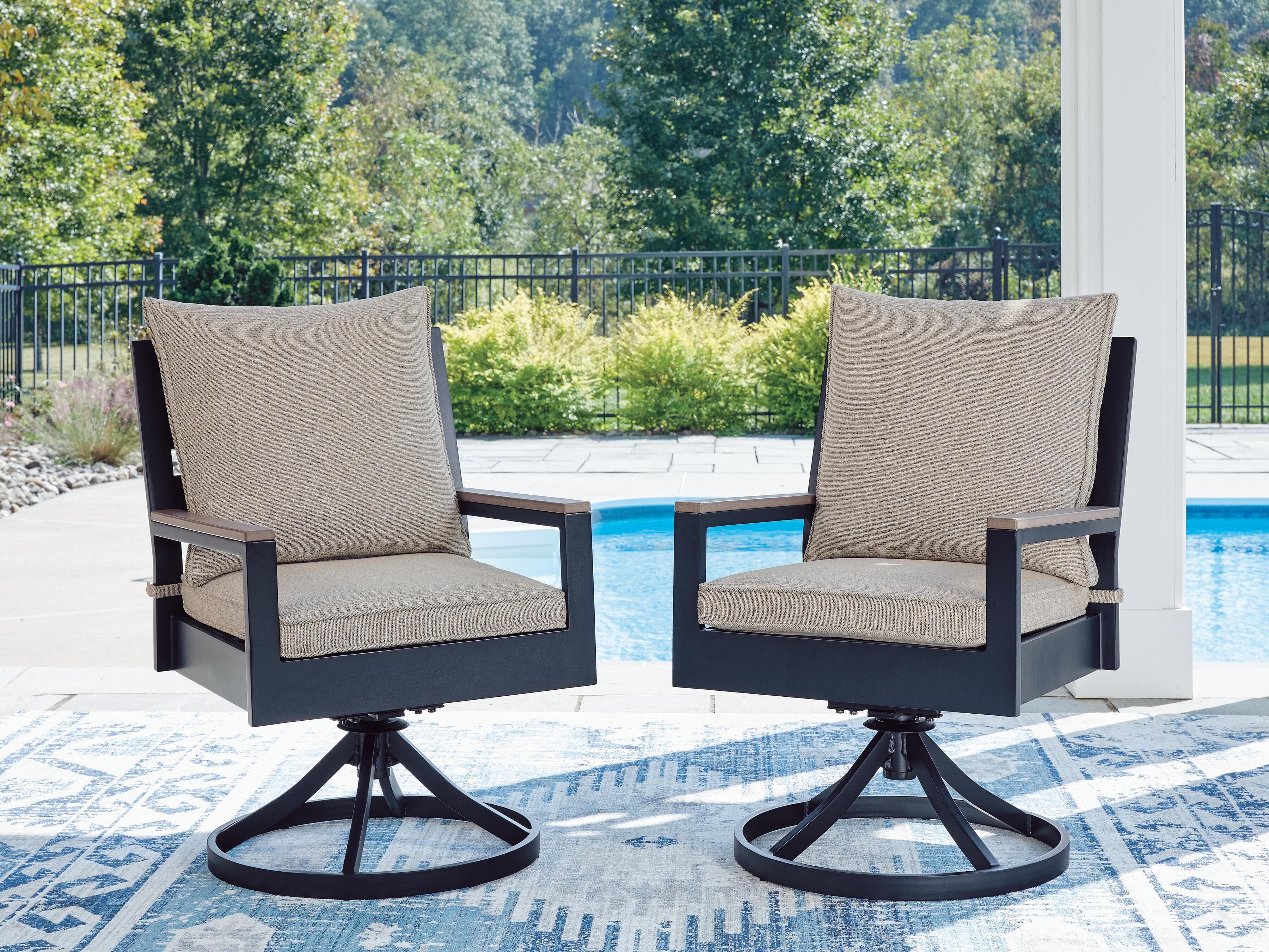Mabry Shores Outdoor Swivel Chair with Cushion (Set of 2) — Navy Blue/Driftwood — view 2
