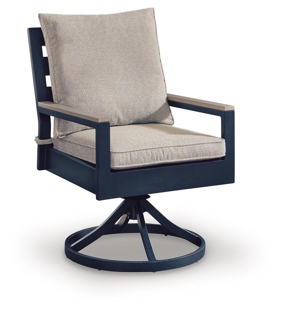 Mabry Shores Outdoor Swivel Chair with Cushion (Set of 2) — Navy Blue/Driftwood — view 3