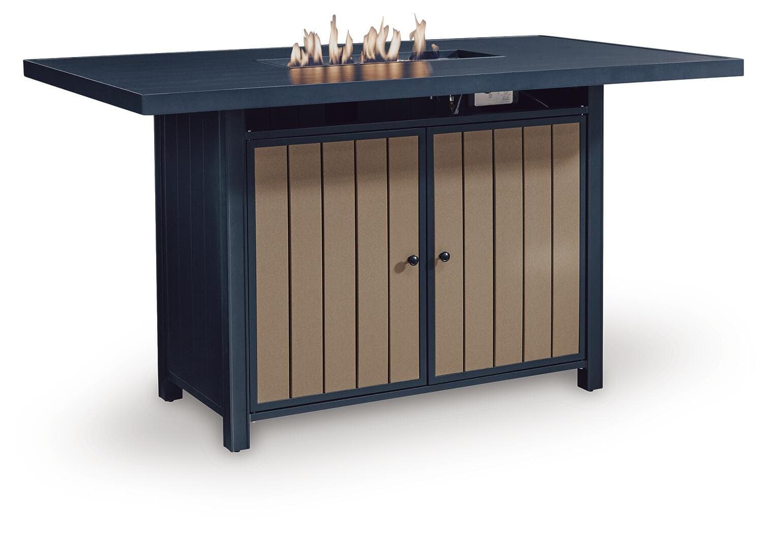 Mabry Shores Outdoor Bar Table with Fire Pit — Navy Blue/Driftwood — view 3