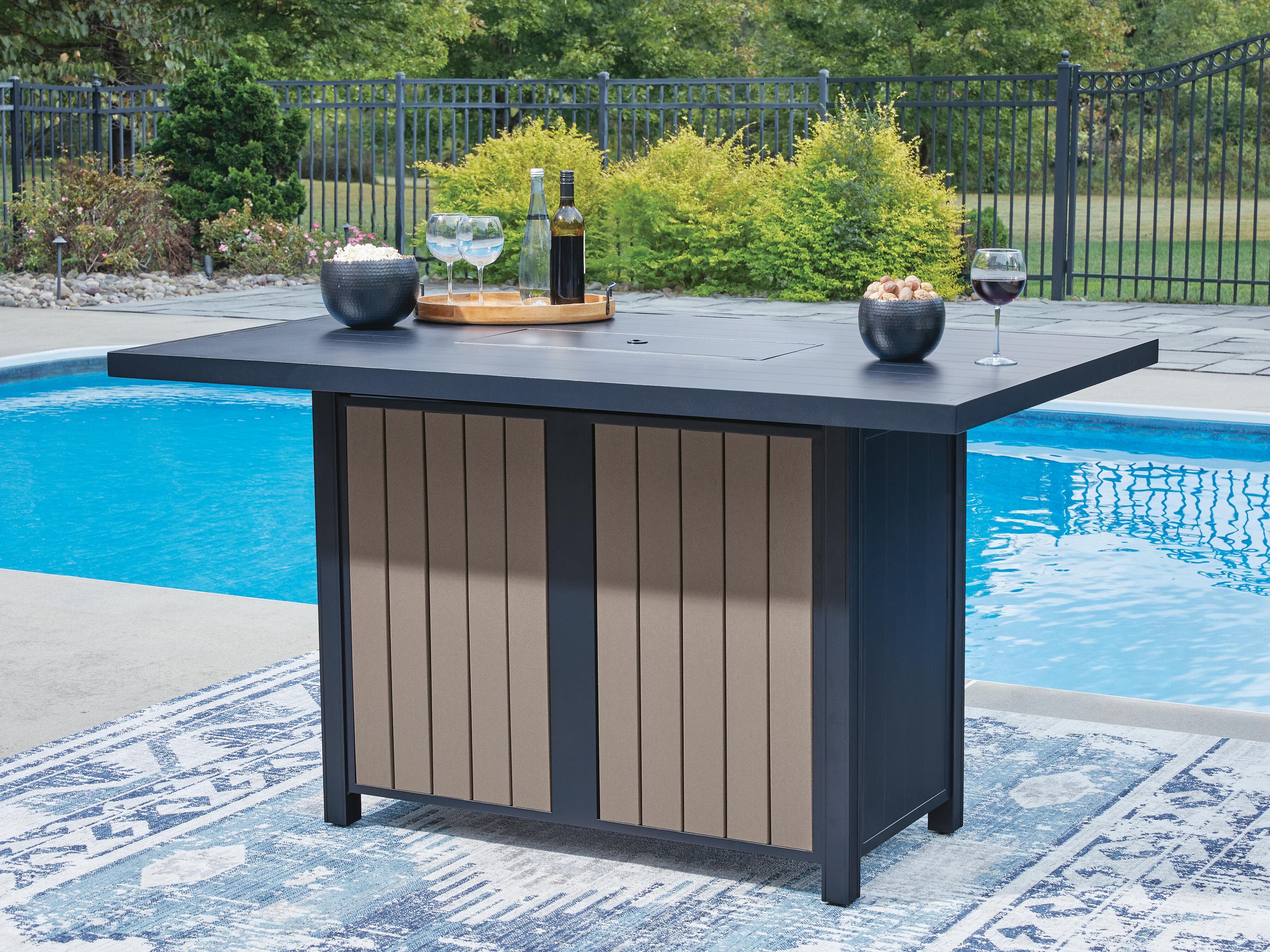 Mabry Shores Outdoor Bar Table with Fire Pit — Navy Blue/Driftwood — view 6