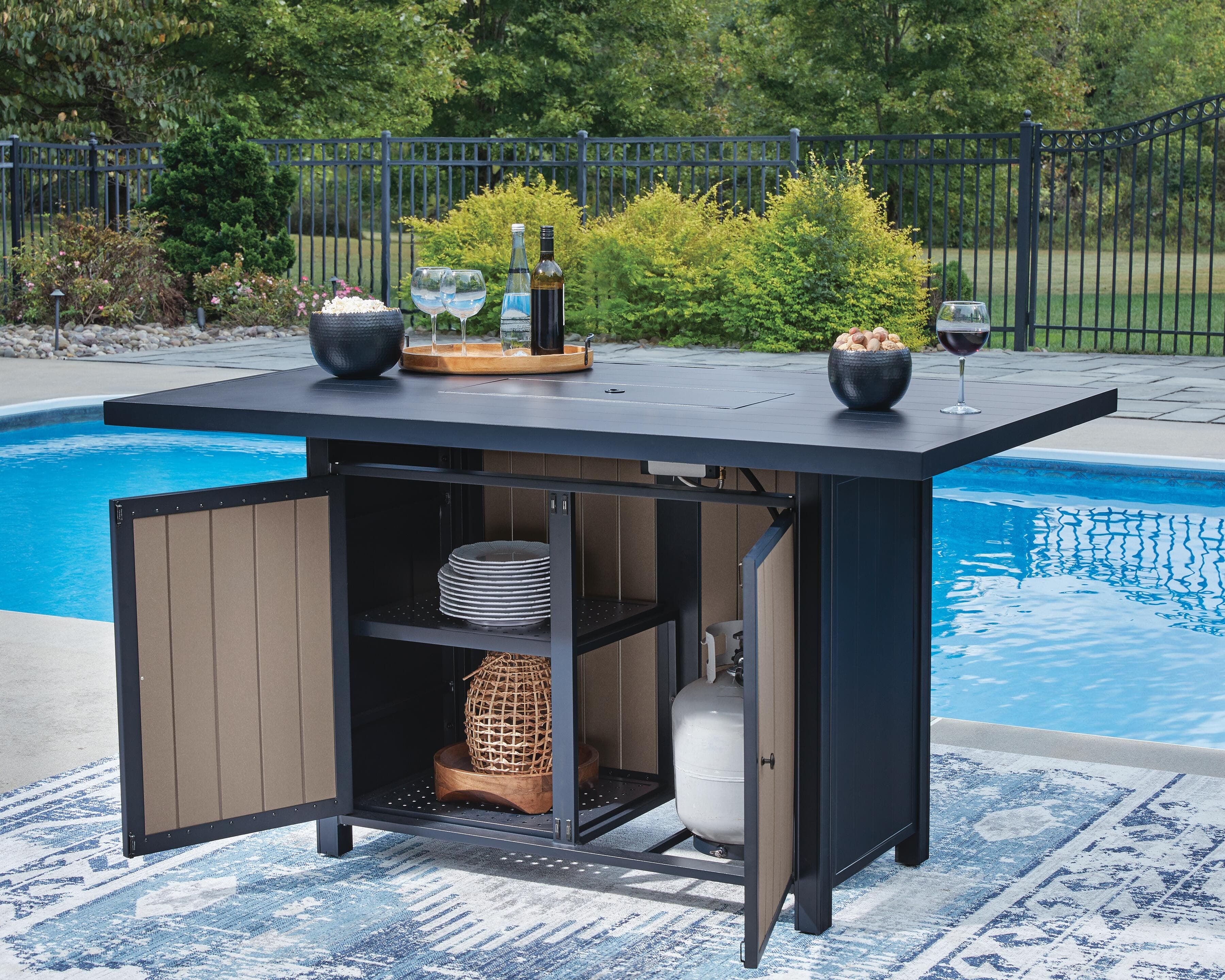 Mabry Shores Outdoor Bar Table with Fire Pit — Navy Blue/Driftwood — view 7