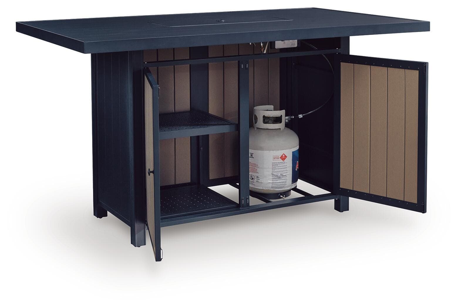 Mabry Shores Outdoor Bar Table with Fire Pit — Navy Blue/Driftwood — view 5
