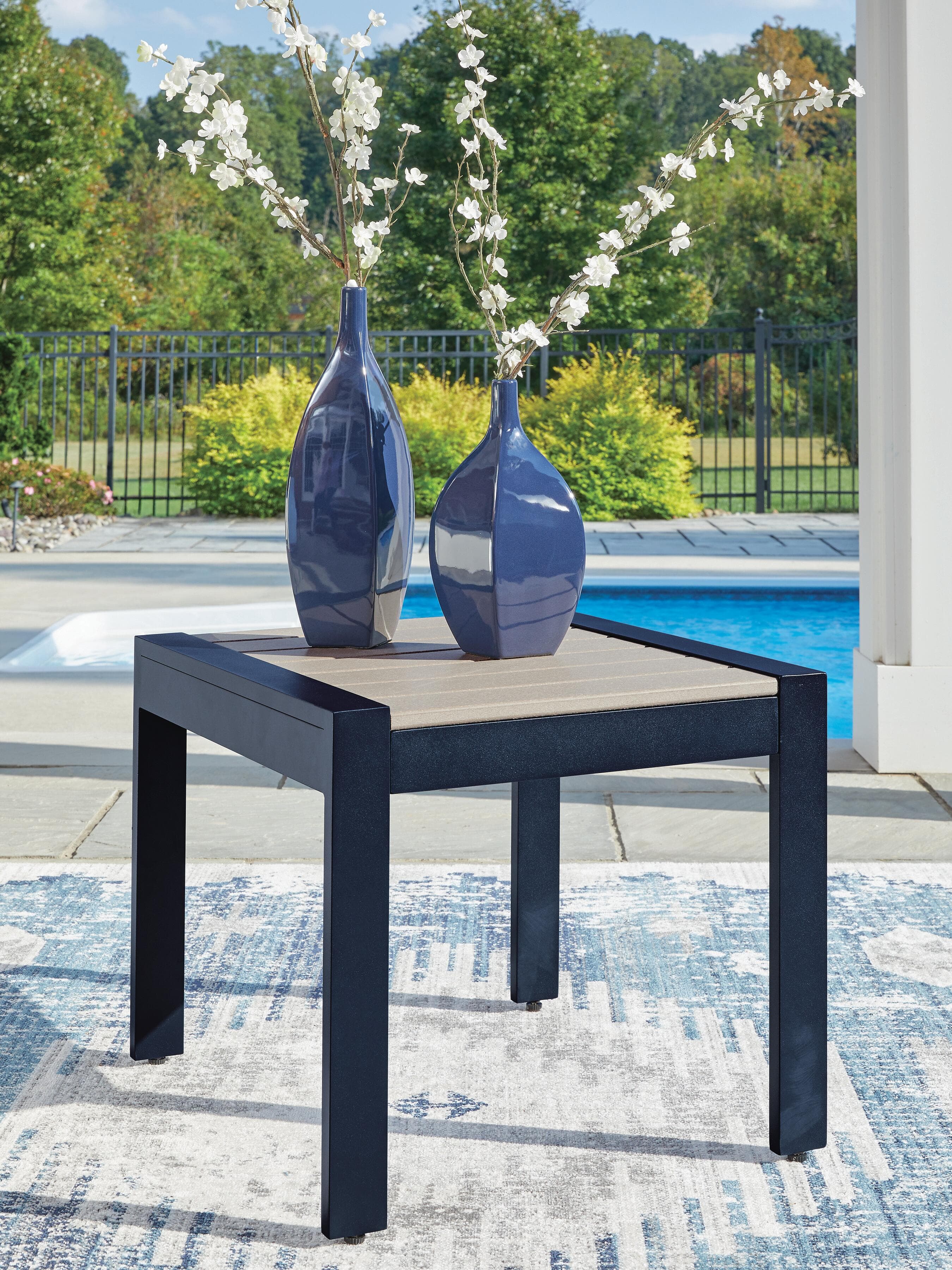 Mabry Shores Outdoor End Table — Navy Blue/Driftwood — view 2