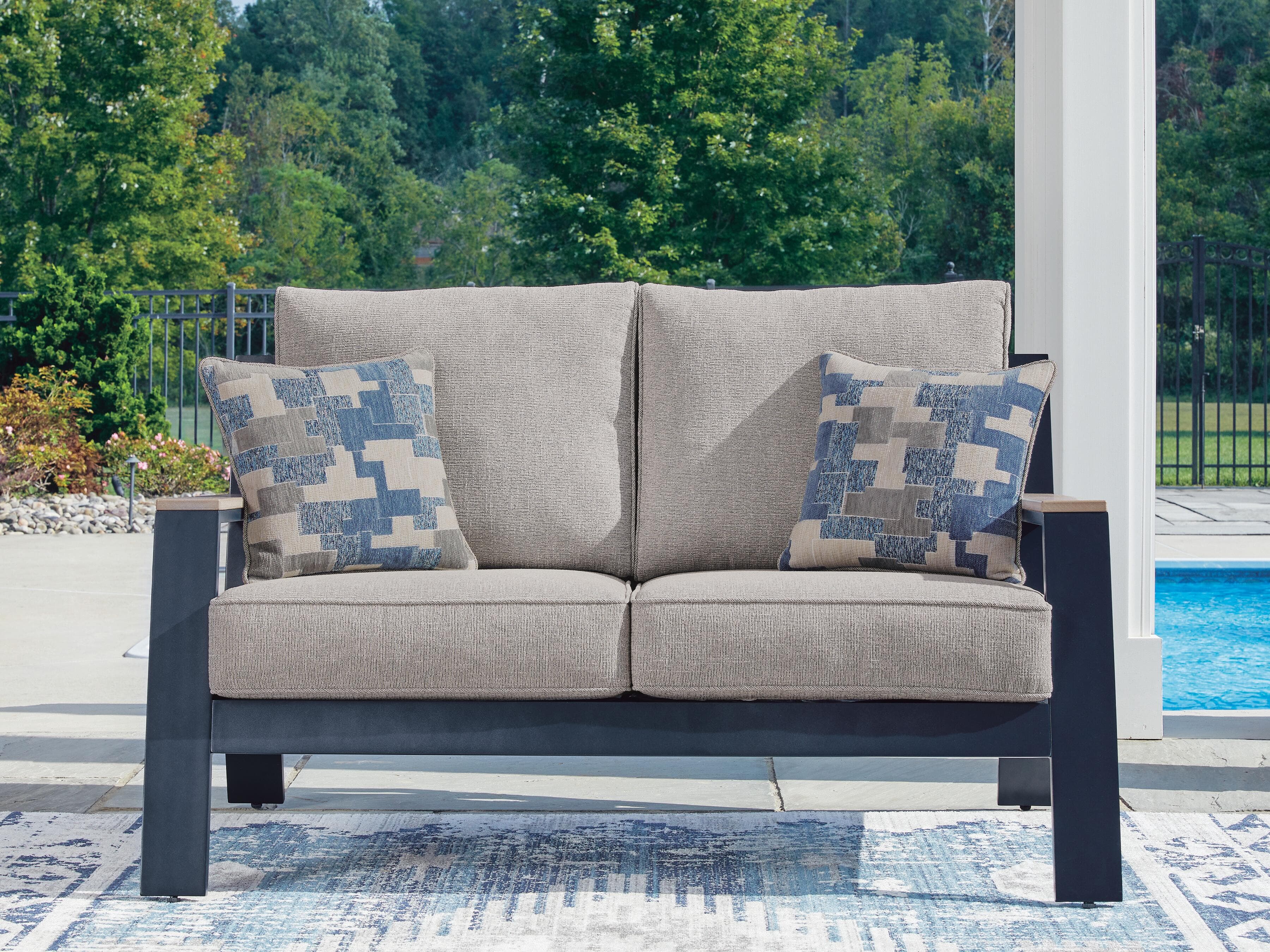 Mabry Shores Outdoor Loveseat with Cushion — Navy Blue/Driftwood — view 2