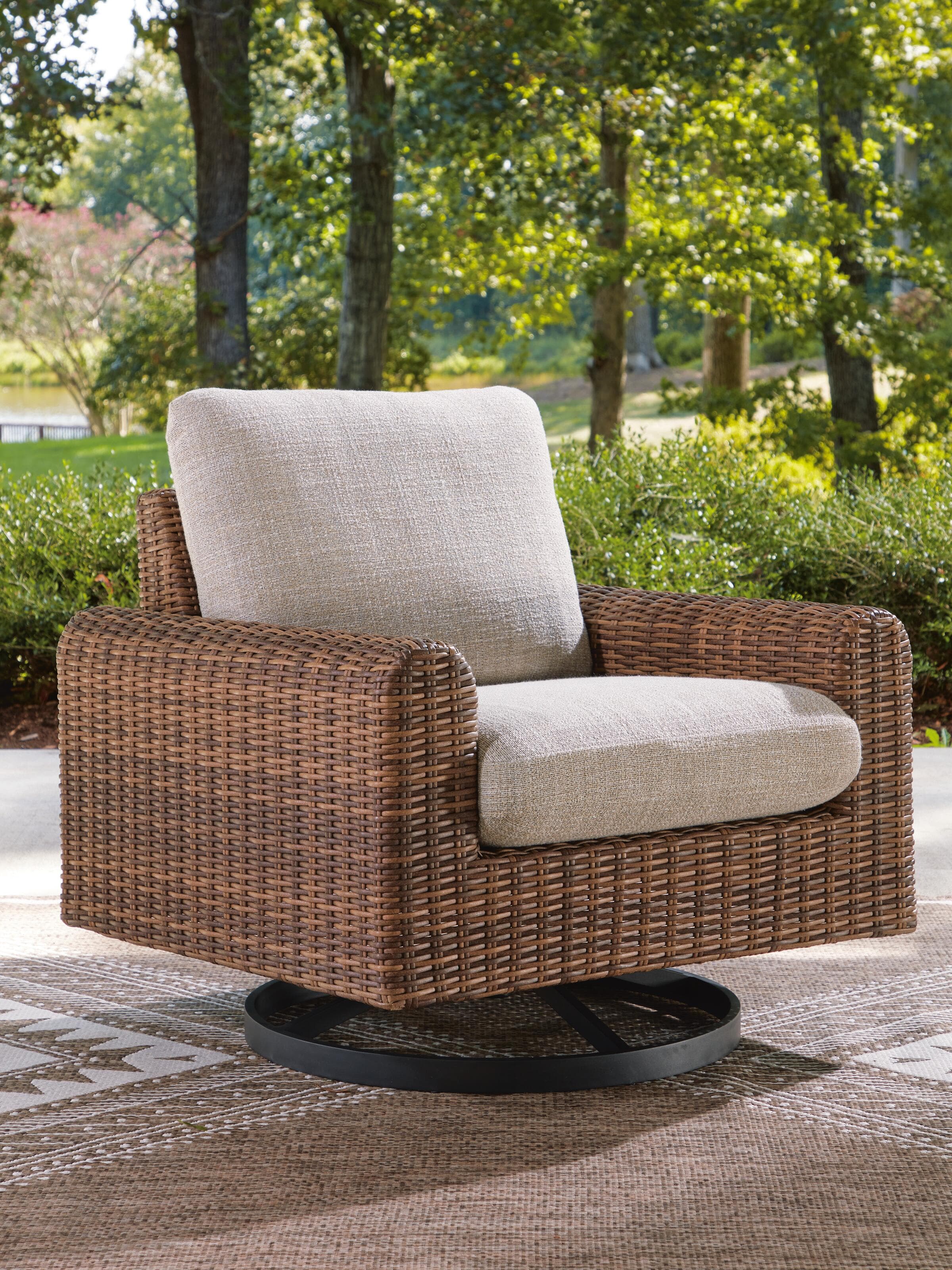 Angel Island Outdoor Swivel Lounge Chair with Cushion — Gray/Brown — view 2