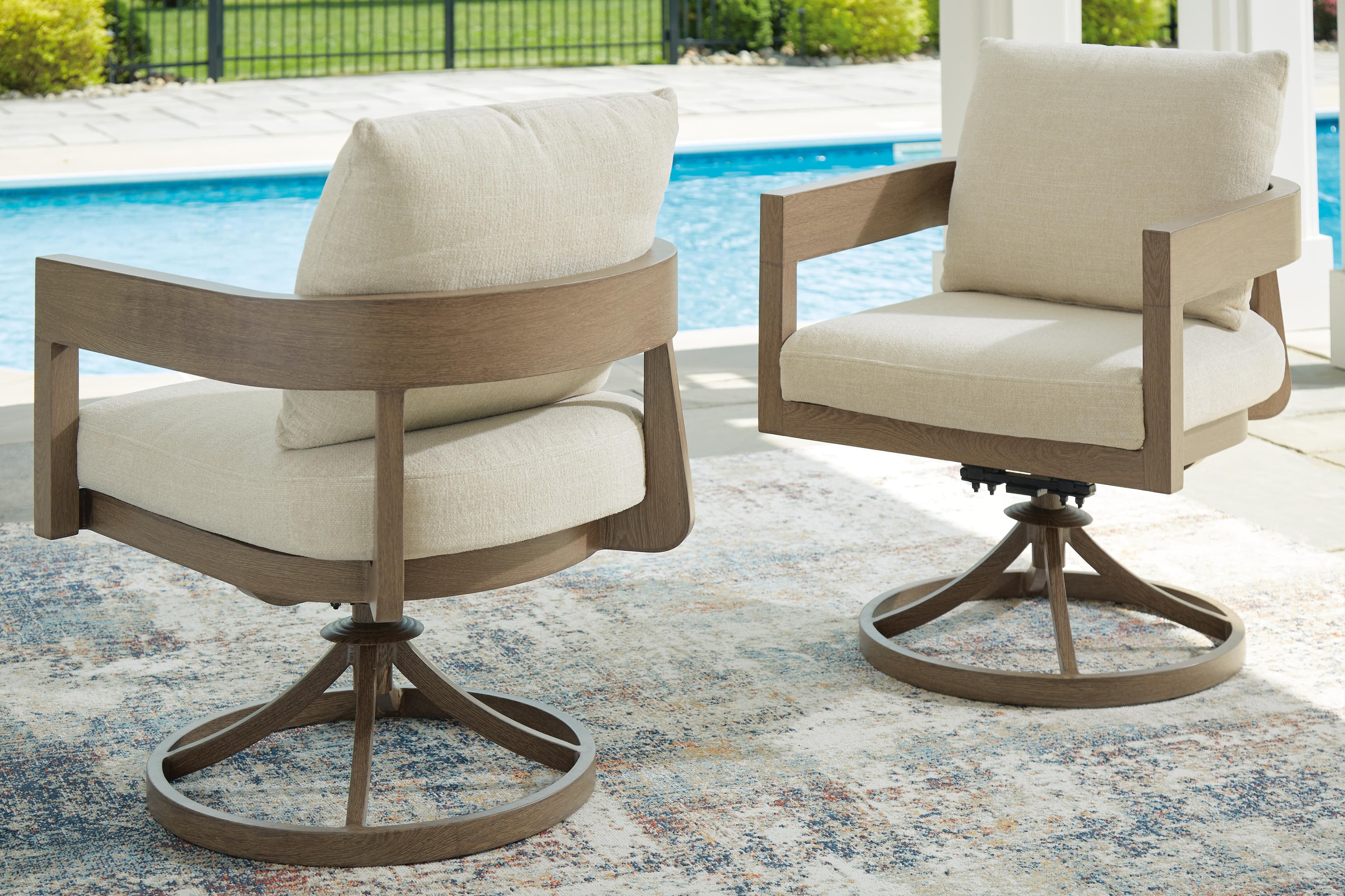 Serene Bay Outdoor Swivel Dining Chair with Cushion (Set of 2) — White & Brown/Beige — view 2