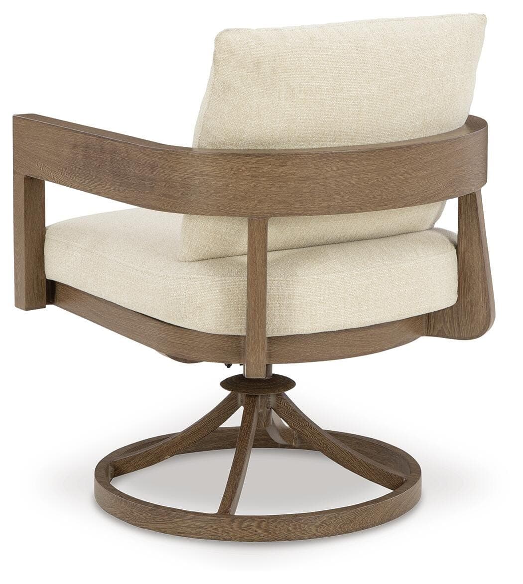 Serene Bay Outdoor Swivel Dining Chair with Cushion (Set of 2) — White & Brown/Beige — view 6