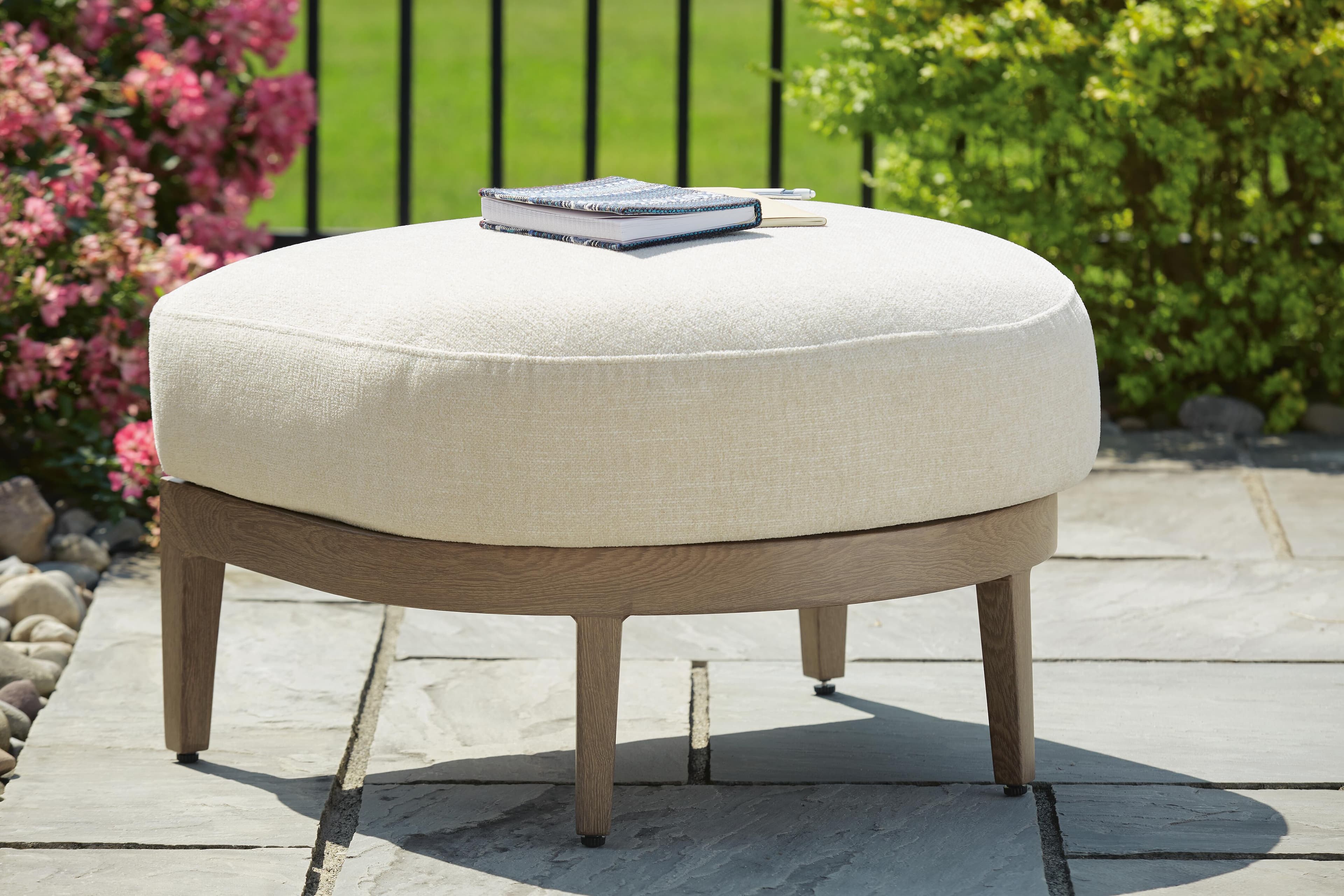 Serene Bay Outdoor Ottoman with Cushion — Brown/Beige — view 2