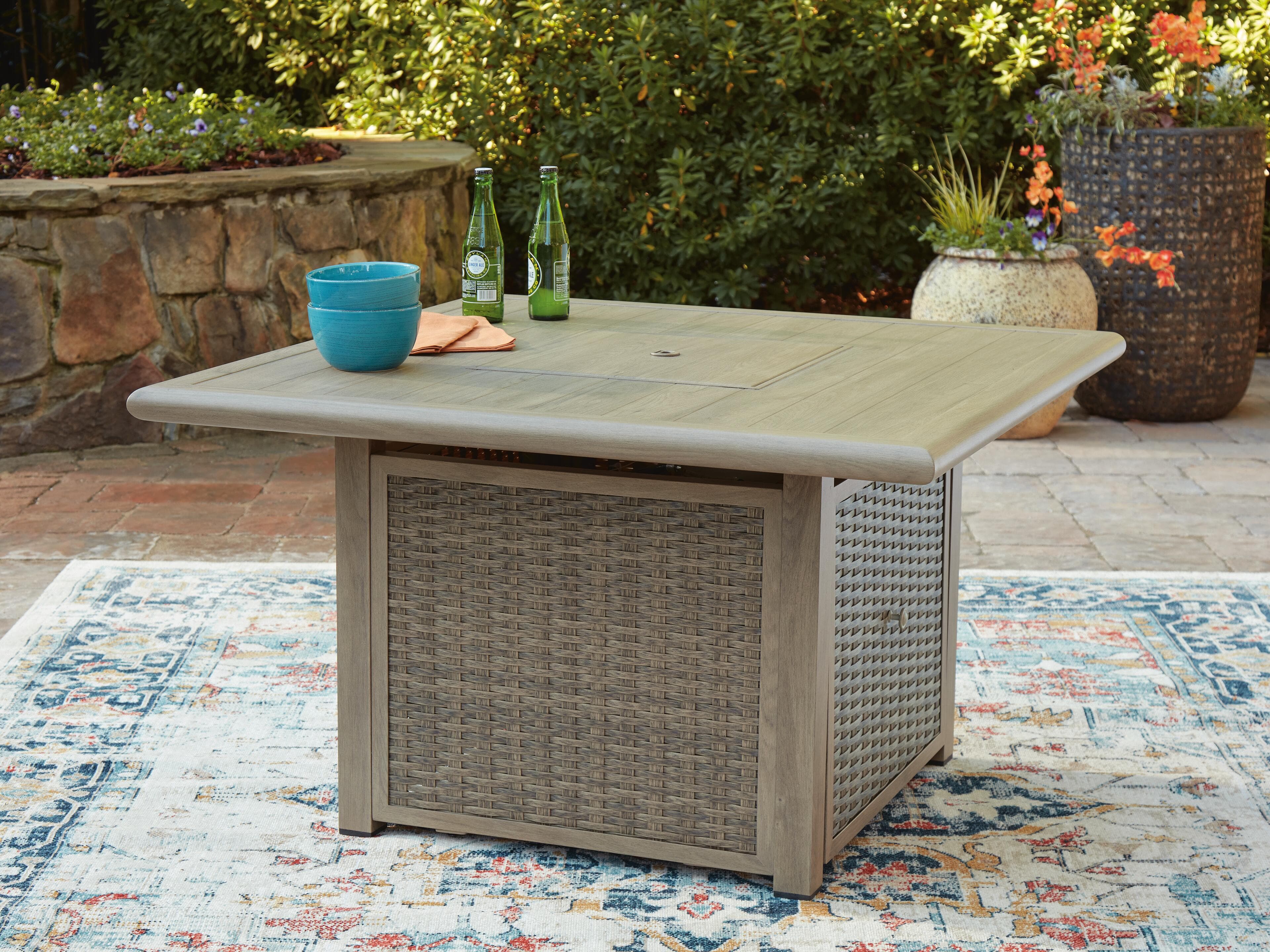 Carisbo Fire Pit Table — Brown/Beige — view 7