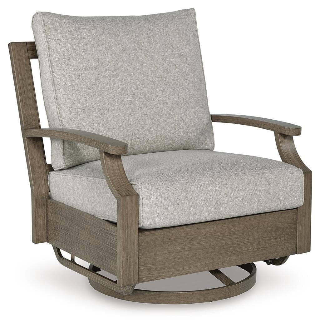 Rainier Ranch Outdoor Swivel Glider Chair with Cushion — Brown/Beige — view 3
