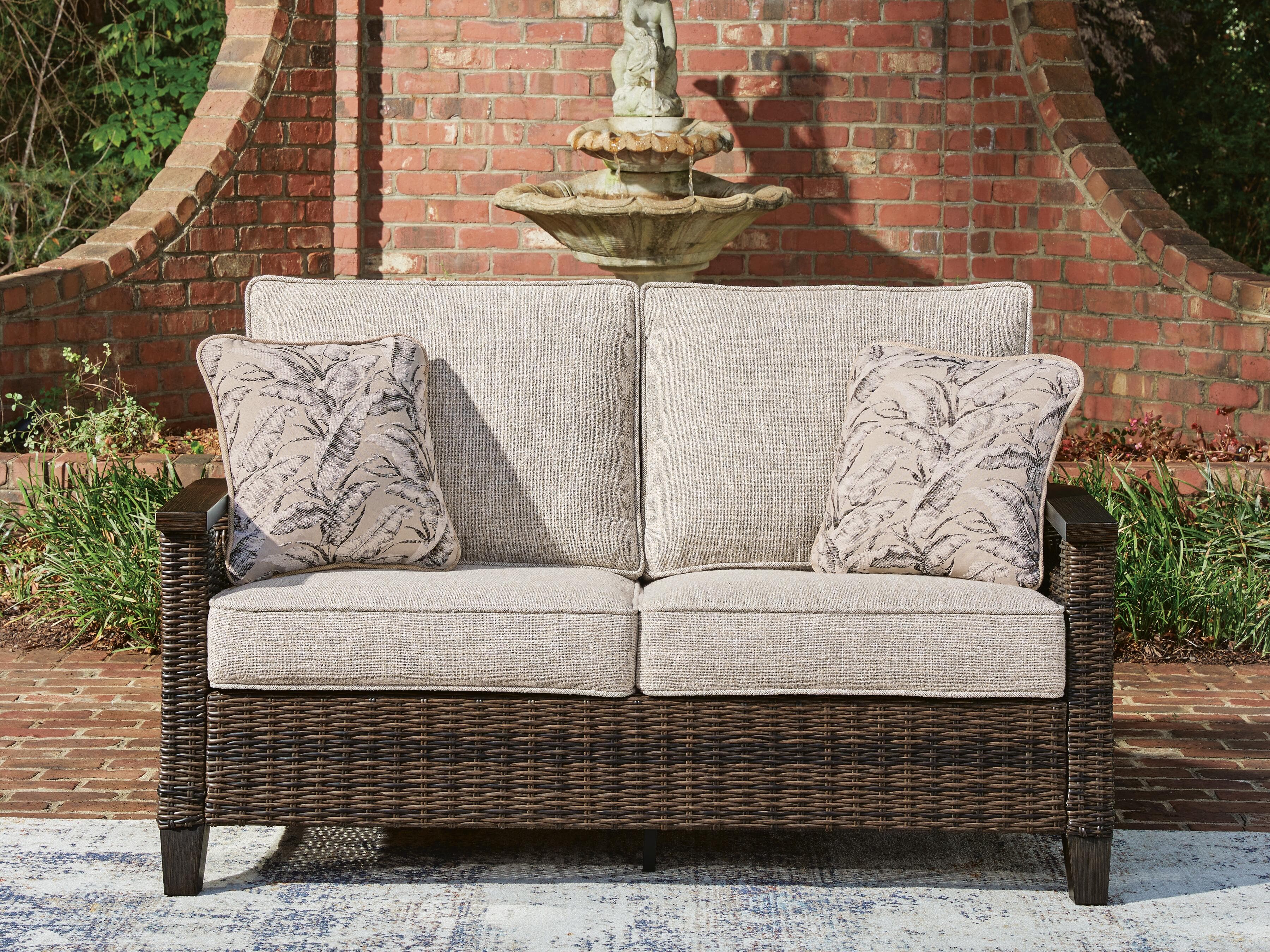 Drakes Beach Outdoor Loveseat with Cushion — Dark Brown — view 2