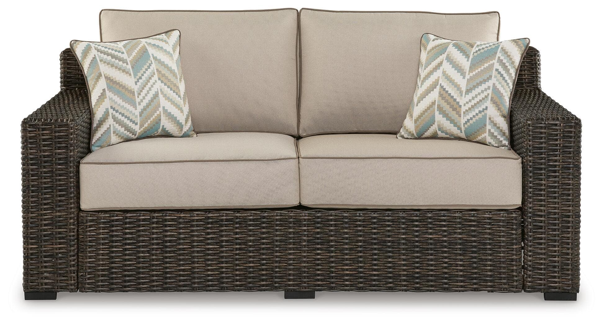 Coastline Bay Outdoor Loveseat with Cushion — Brown/Beige — view 3