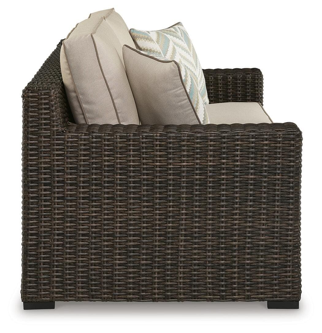 Coastline Bay Outdoor Loveseat with Cushion — Brown/Beige — view 4