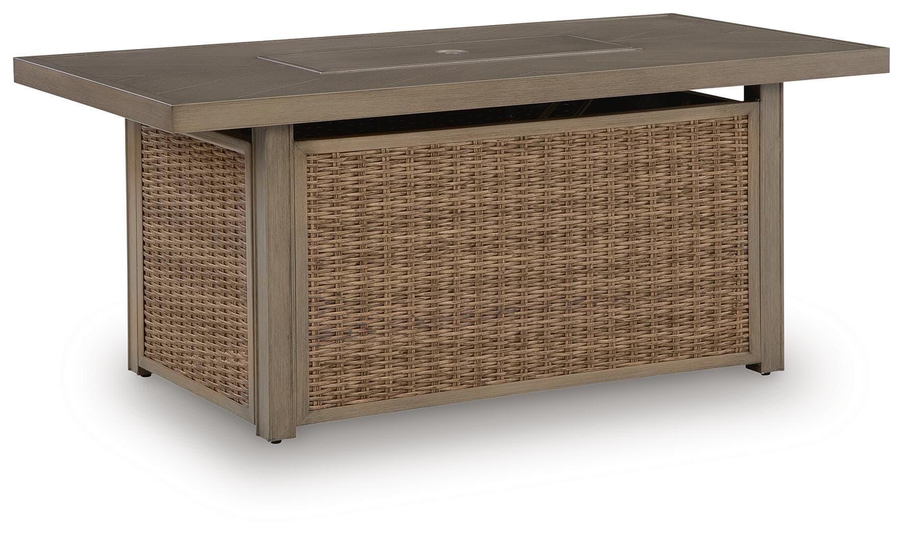 Revare Beach Outdoor Fire Pit Table — Beige — Elite Furniture Cincinnati