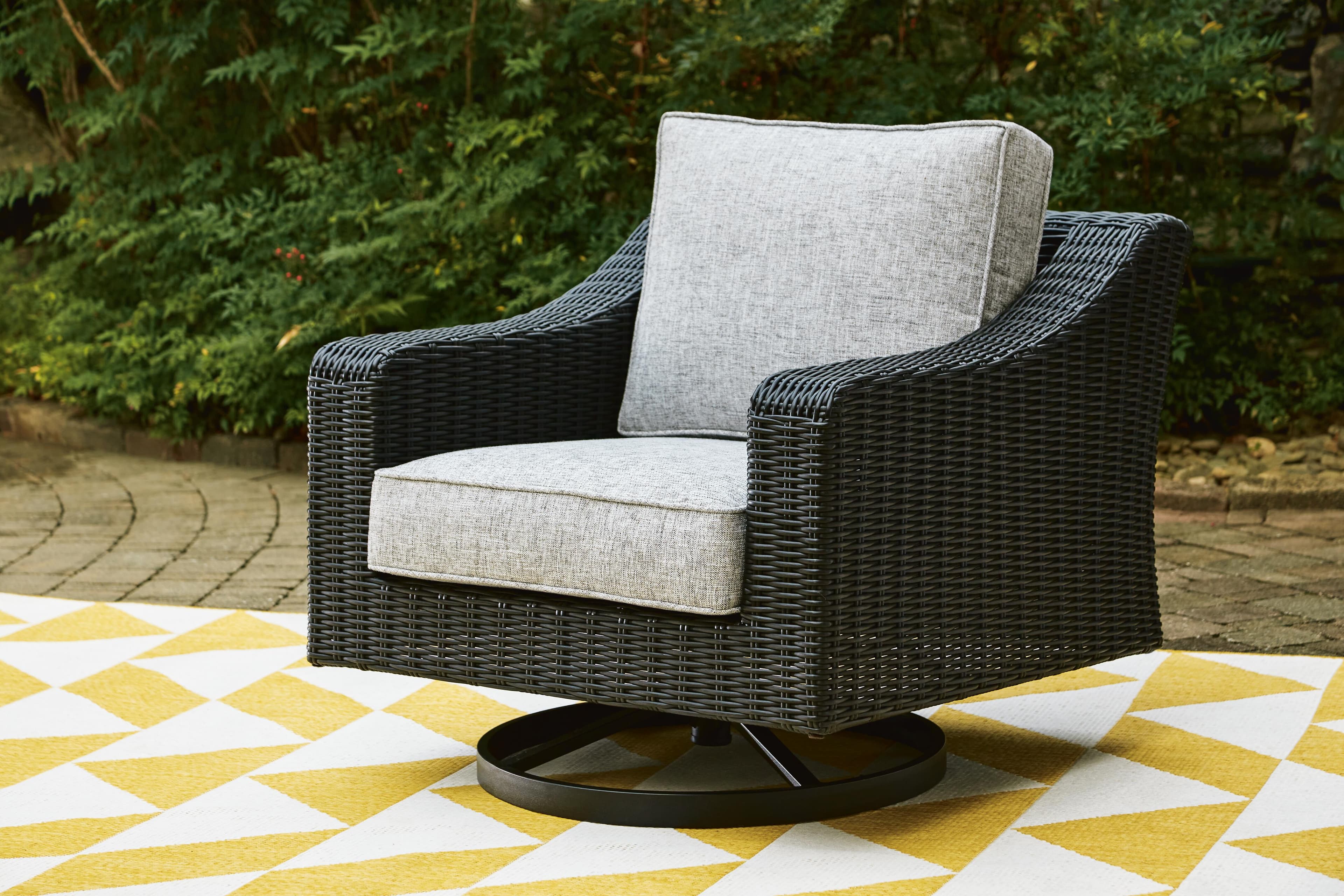 Beachcroft Outdoor Swivel Lounge with Cushion — Black/Gray — view 2