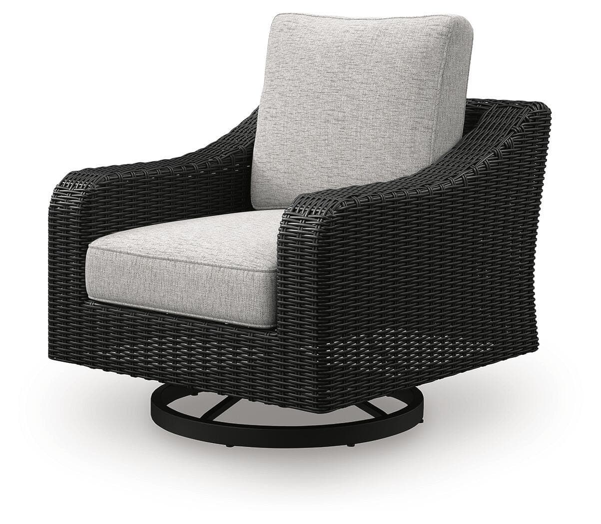 Beachcroft Outdoor Swivel Lounge with Cushion — Black/Gray — view 3
