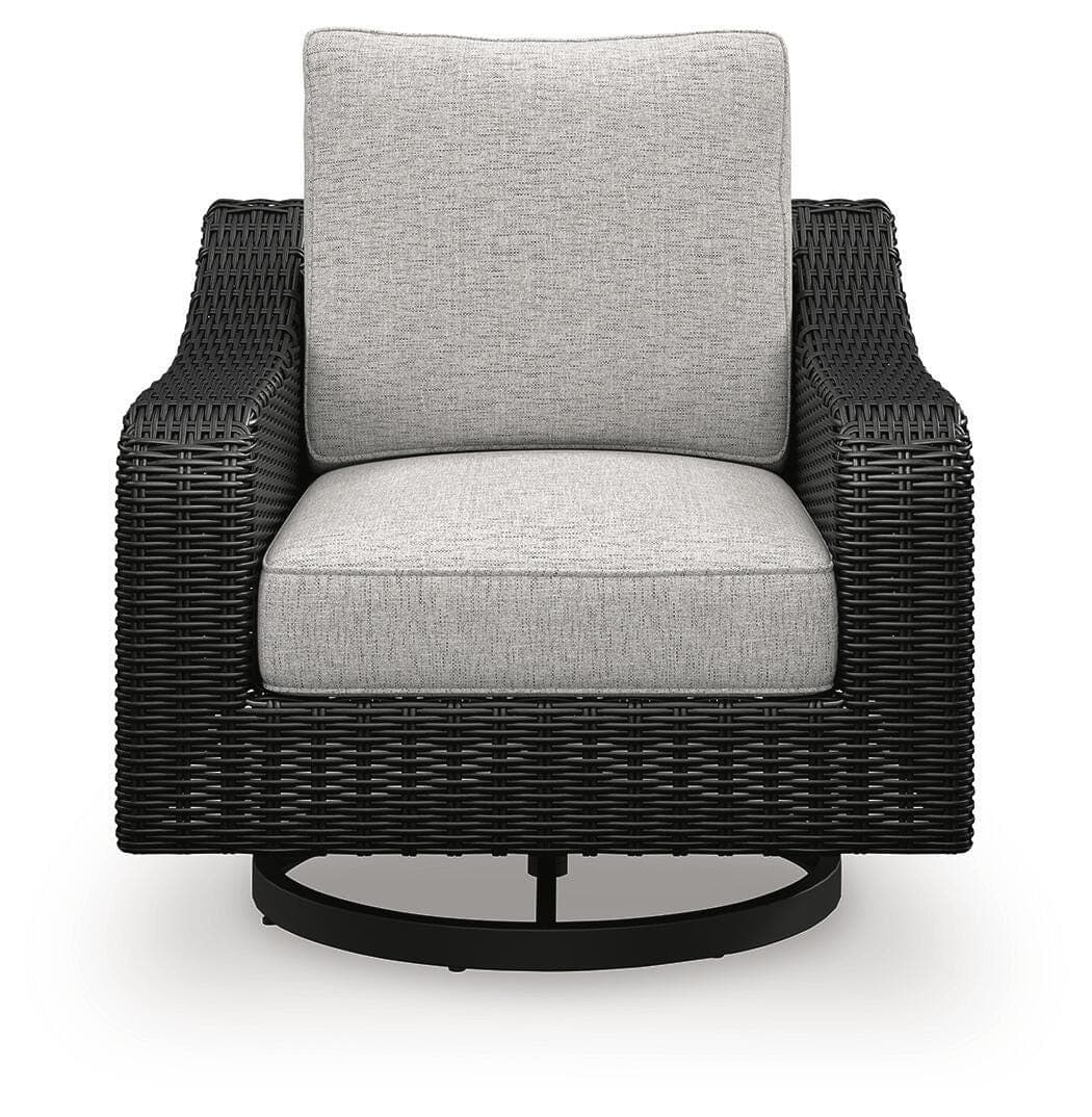 Beachcroft Outdoor Swivel Lounge with Cushion — Black/Gray — view 4