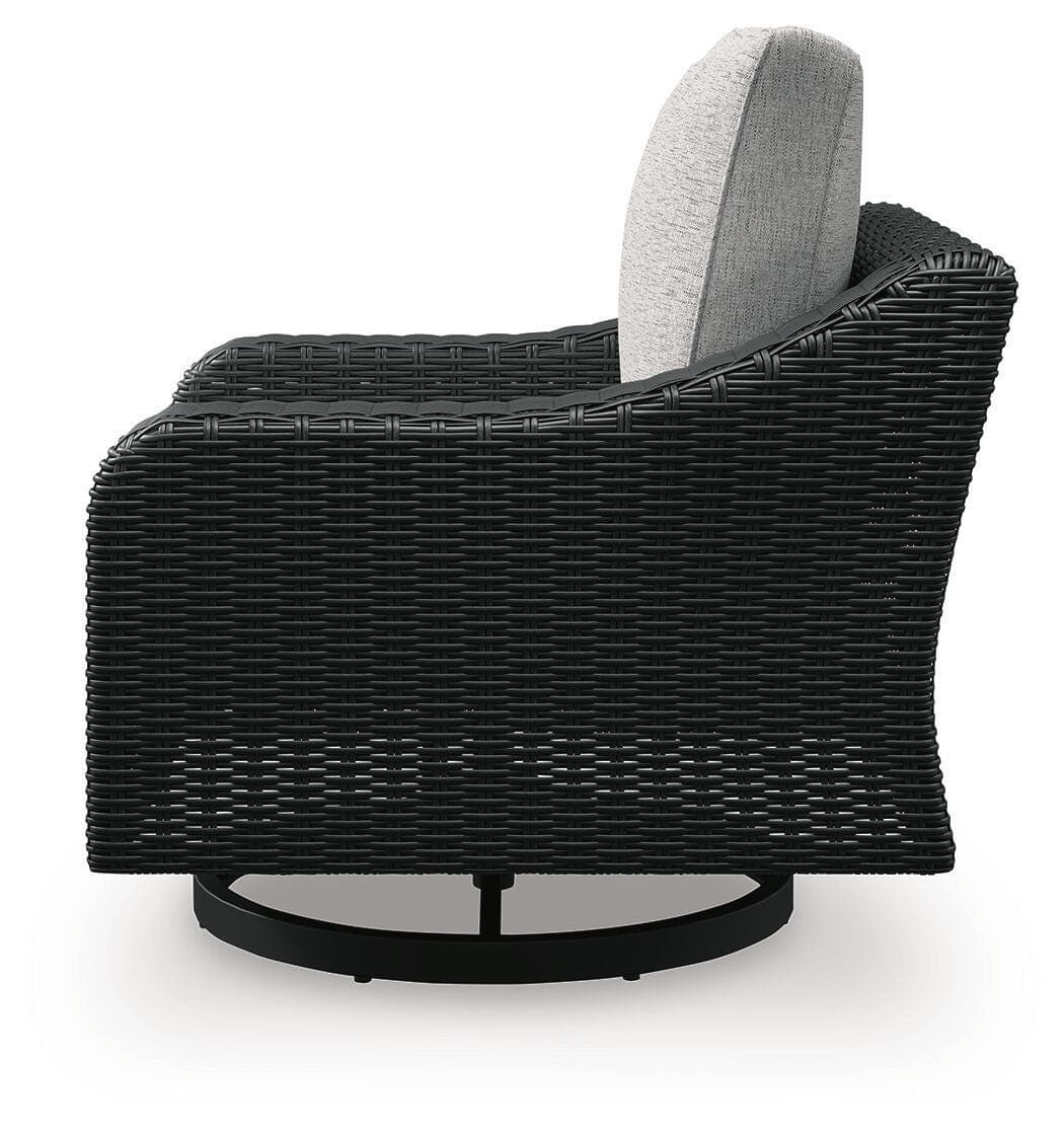 Beachcroft Outdoor Swivel Lounge with Cushion — Black/Gray — view 6