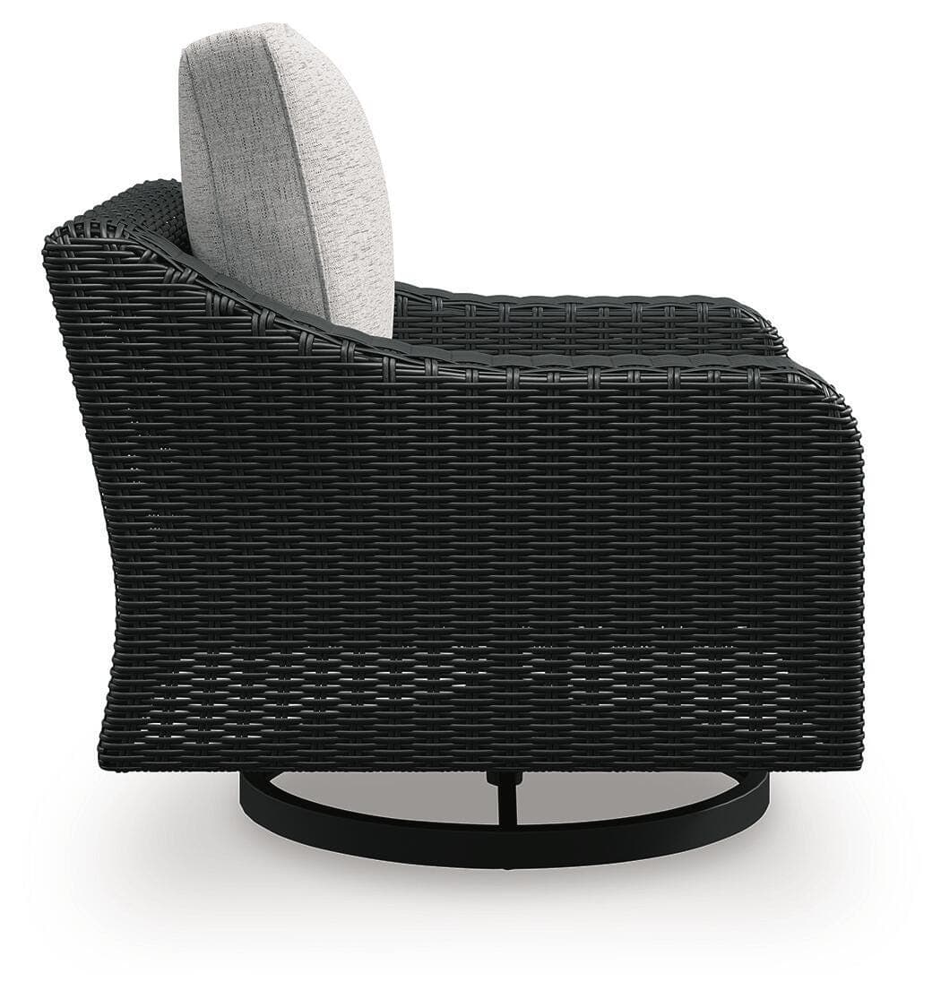 Beachcroft Outdoor Swivel Lounge with Cushion — Black/Gray — view 7