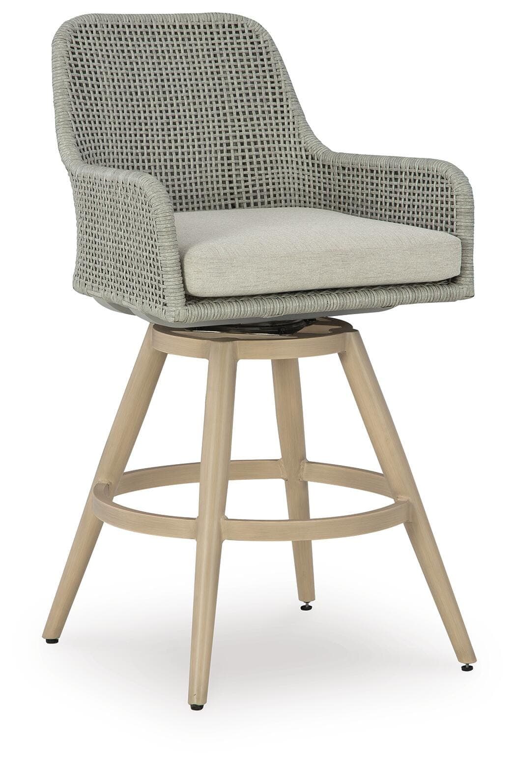 Seton Creek Outdoor Bar Height Barstool with Cushion (Set of 2) — Brown/Beige — view 3