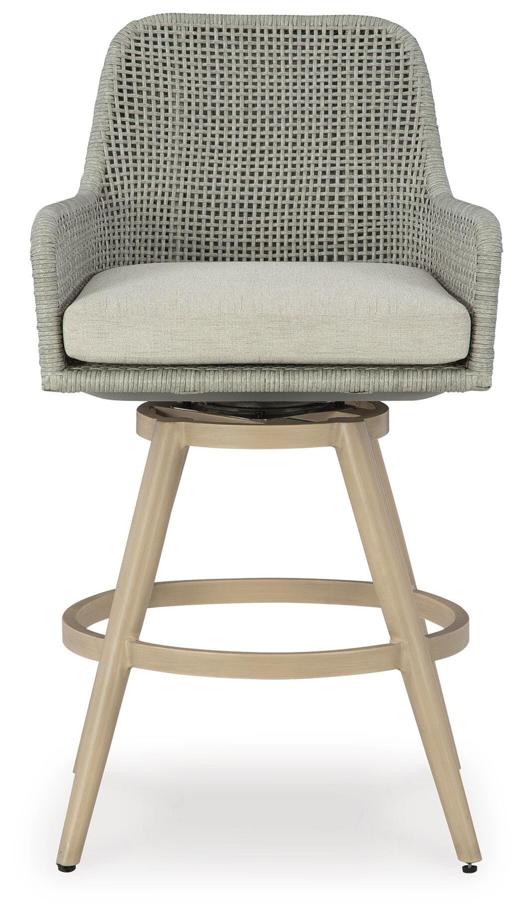 Seton Creek Outdoor Bar Height Barstool with Cushion (Set of 2) — Brown/Beige — view 4