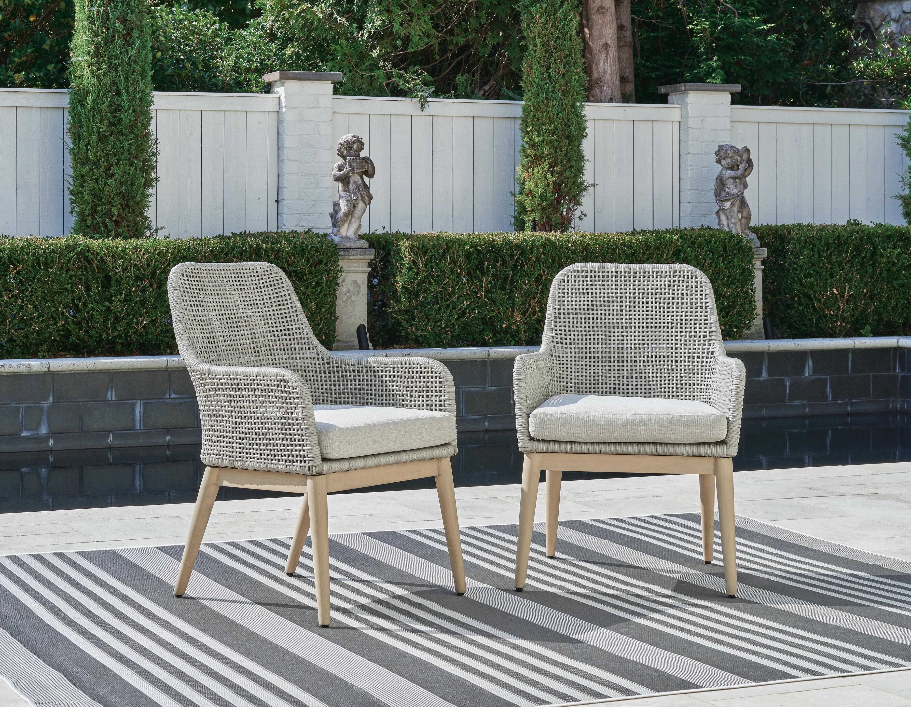 Seton Creek Outdoor Dining Arm Chair (Set of 2) — Black/Gray & Brown/Beige — view 2