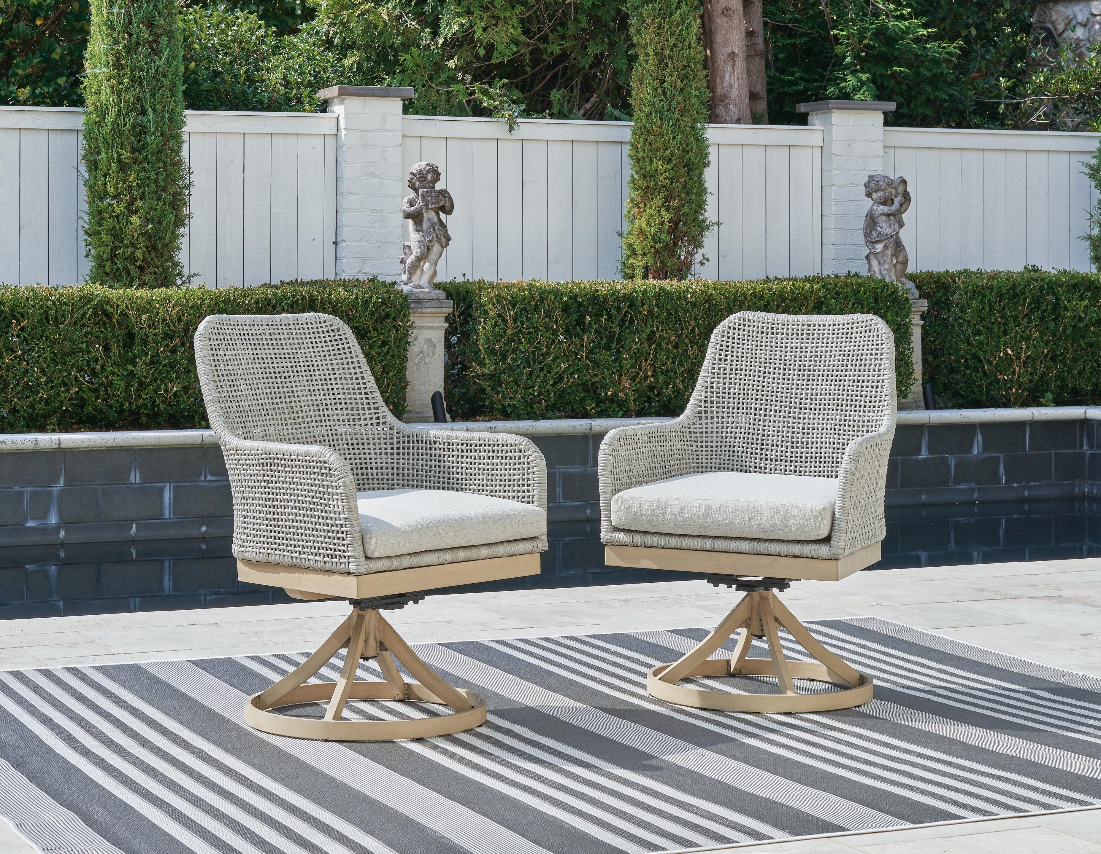 Seton Creek Outdoor Swivel Dining Chair (Set of 2) — Black/Gray & Brown/Beige — view 2