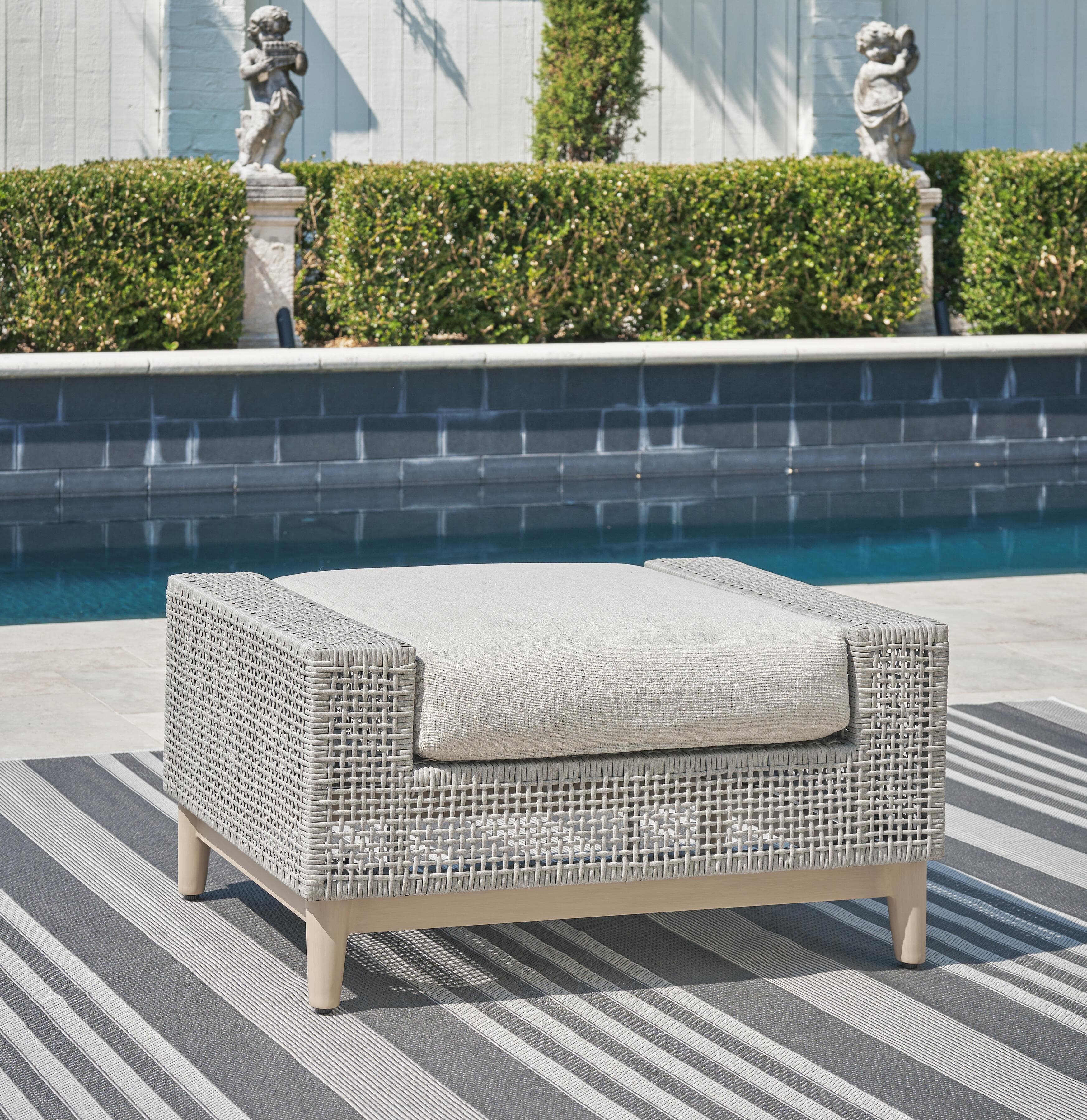 Seton Creek Outdoor Ottoman with Cushion — Black/Gray & Brown/Beige — view 2