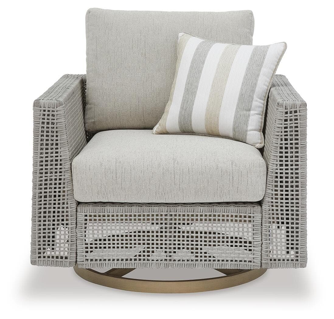 Seton Creek Outdoor Swivel Lounge with Cushion — Black/Gray & Brown/Beige — view 3