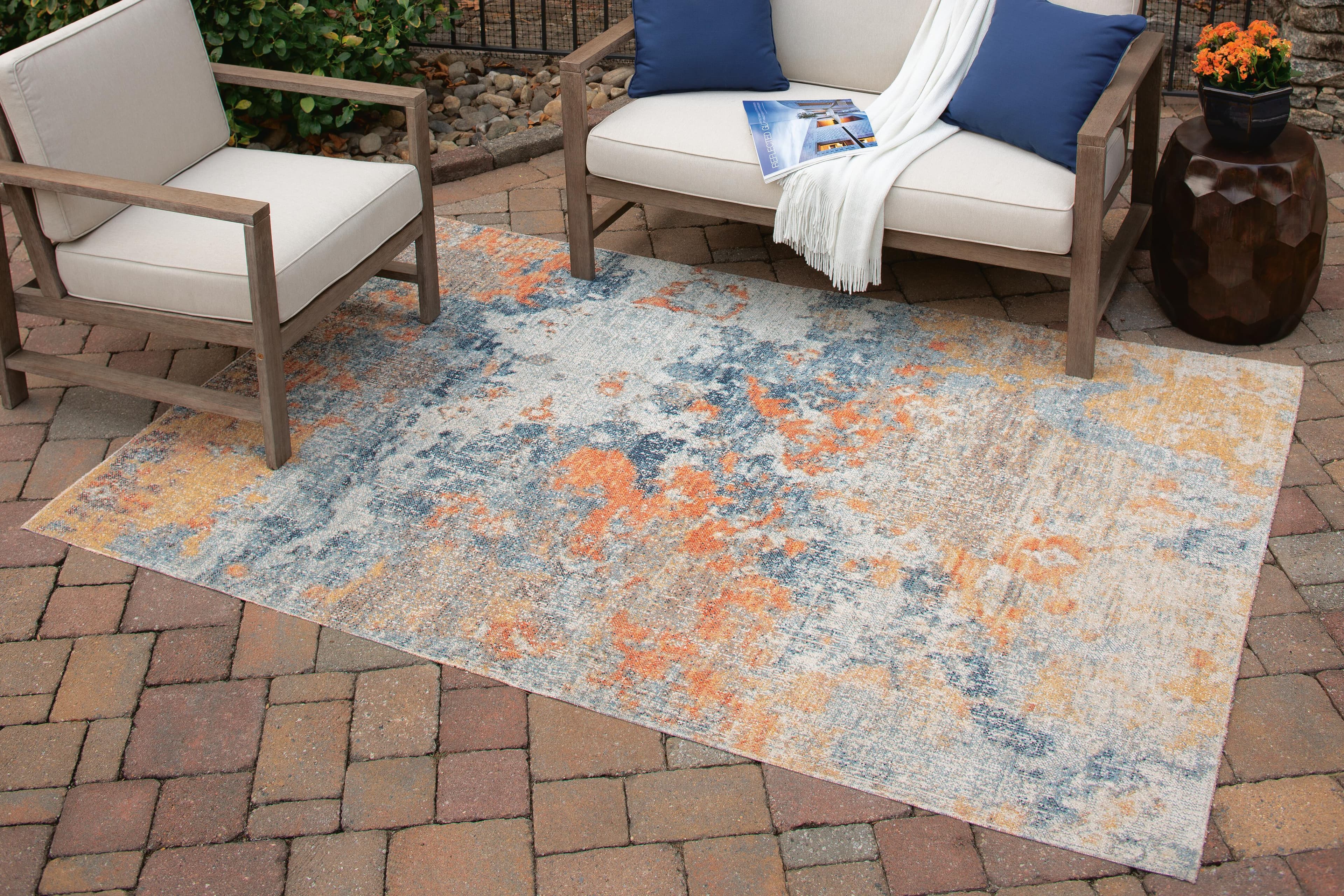 Wraylen 5'3" x 7' Rug — Orange, Yellow, Blue & Brown/Beige — view 2