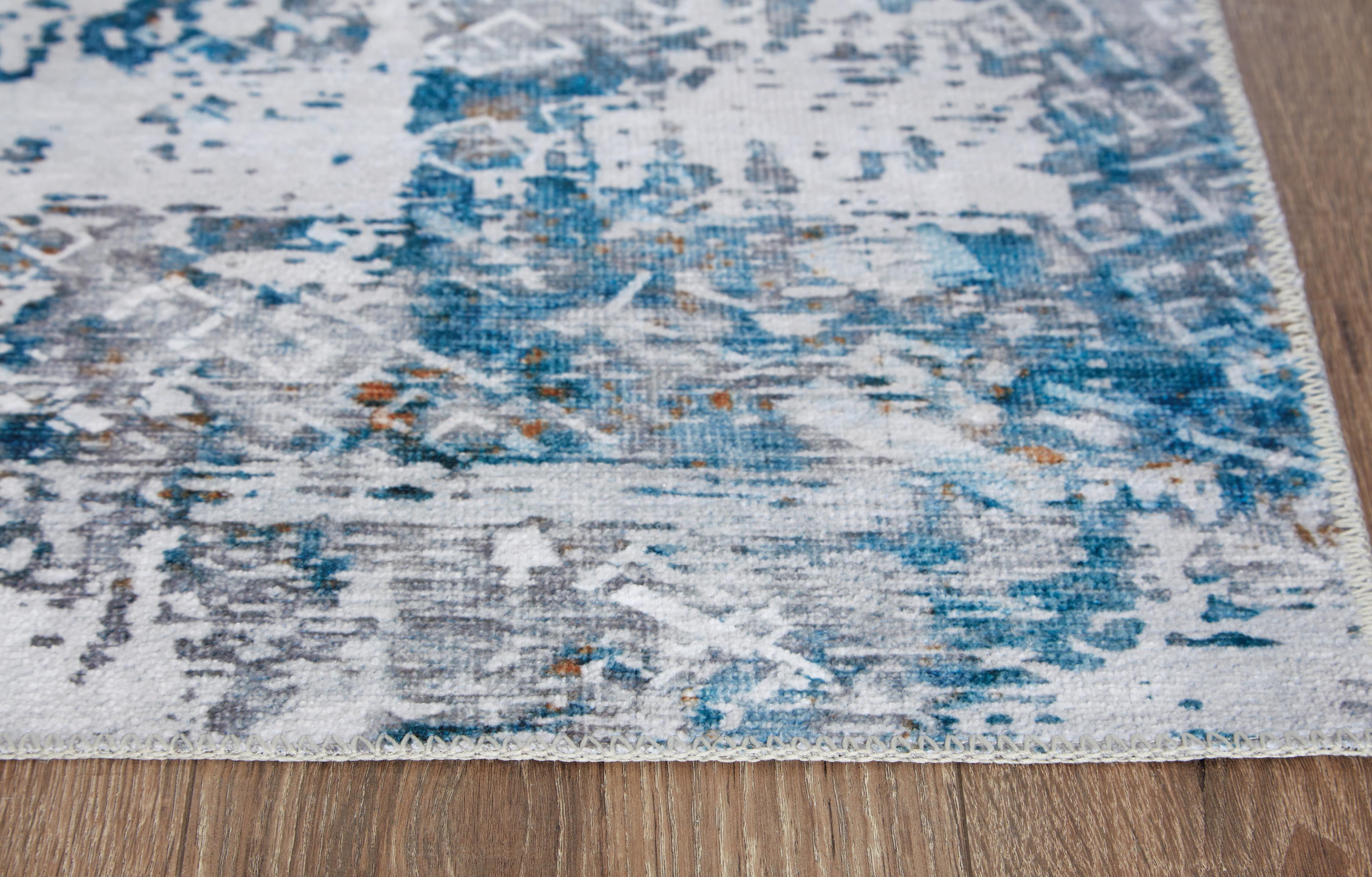 Garyard 5' x 7' Washable Rug — White, Black/Gray & Blue — view 3