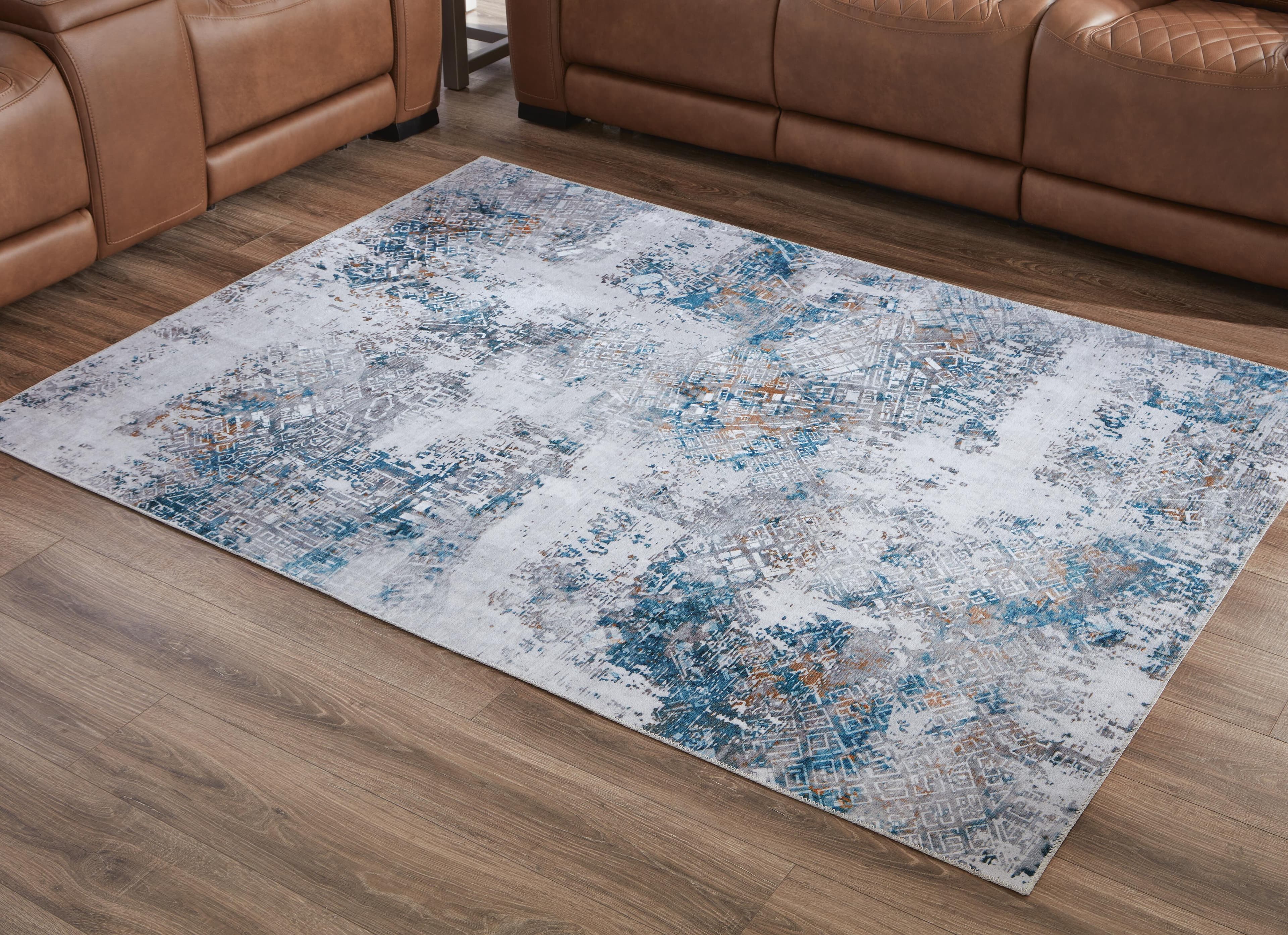 Garyard 5' x 7' Washable Rug — White, Black/Gray & Blue — view 2