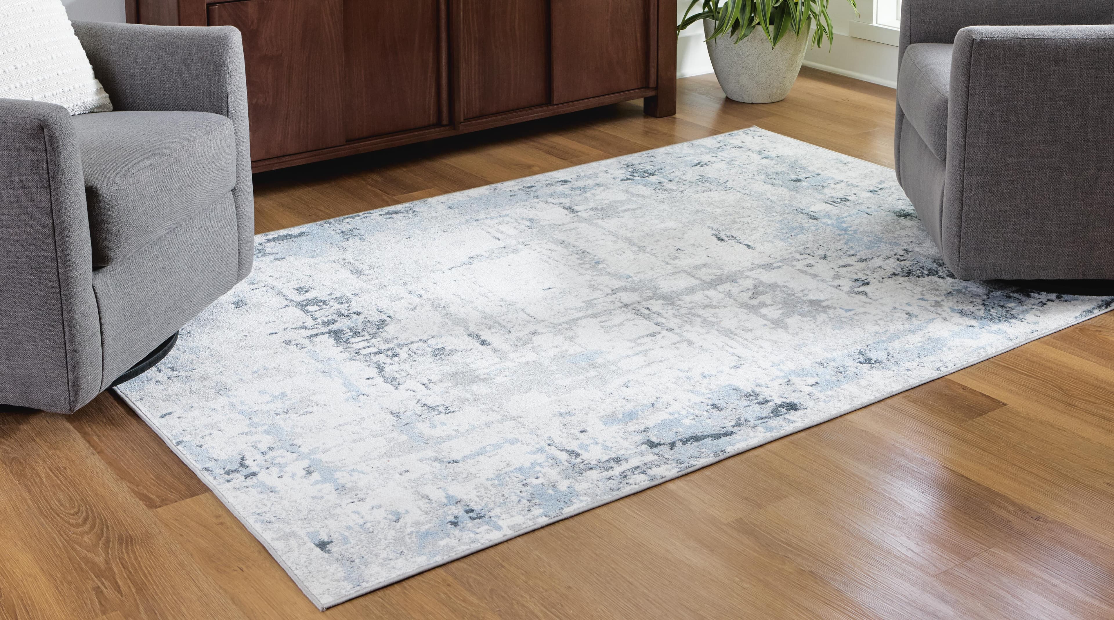 Emertonly 8' x 10' Washable Rug — White, Black/Gray & Blue — view 2