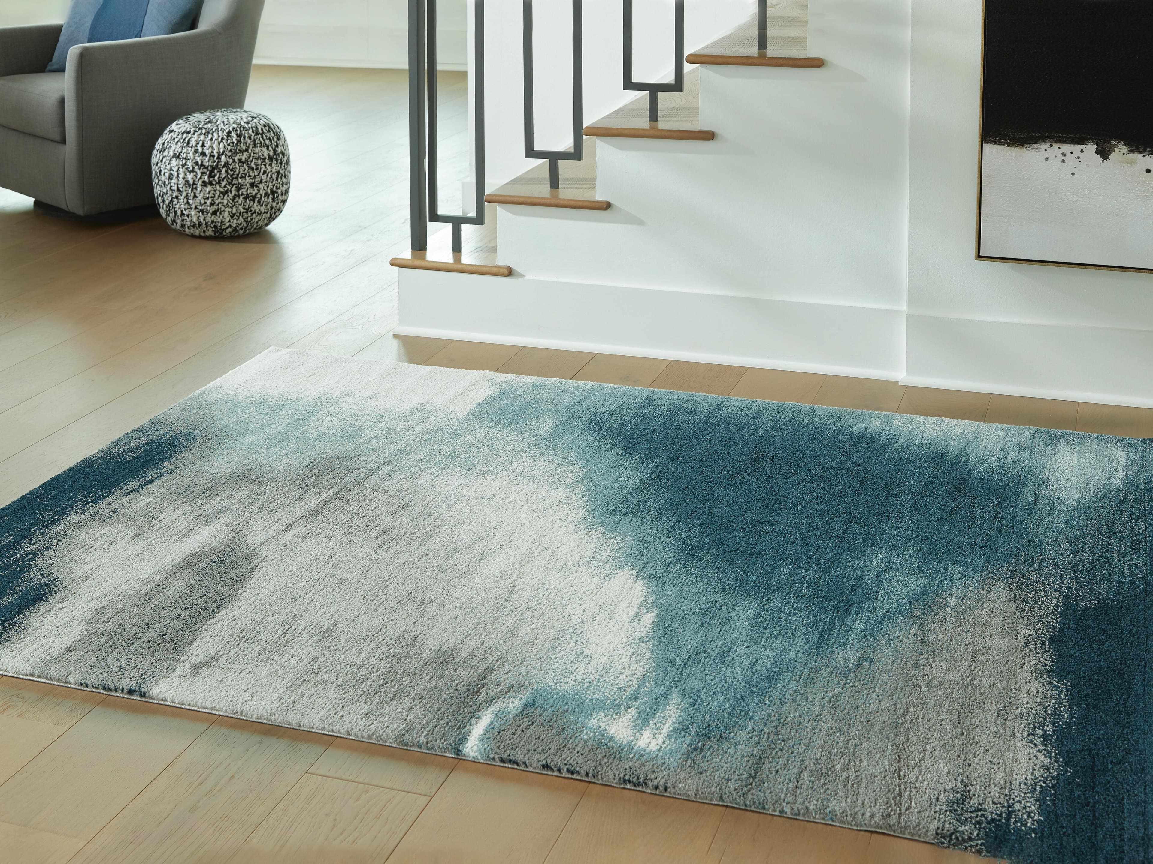 Brentward 5' x 7' Rug — White, Black/Gray & Blue — view 2